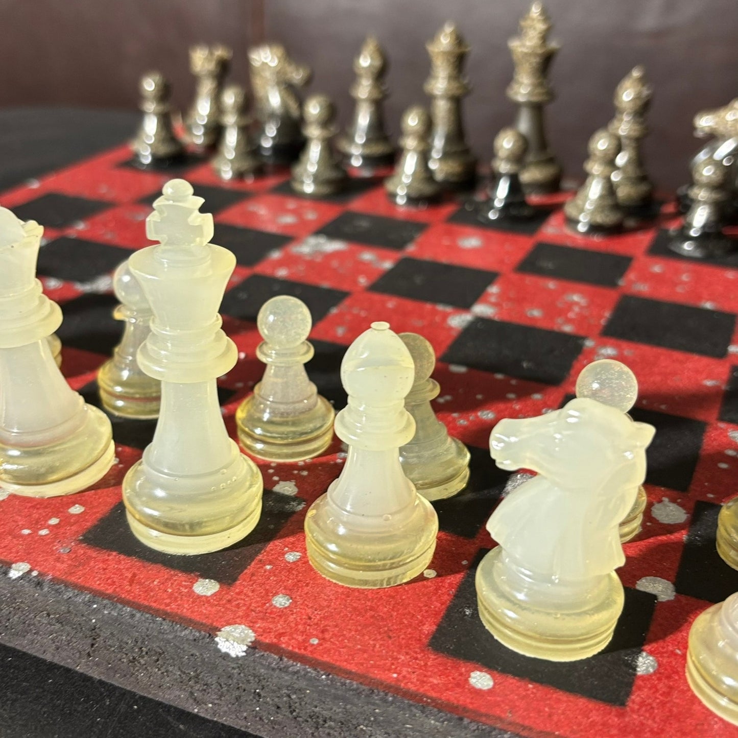 Red Chrome Black - Painted Chess Set