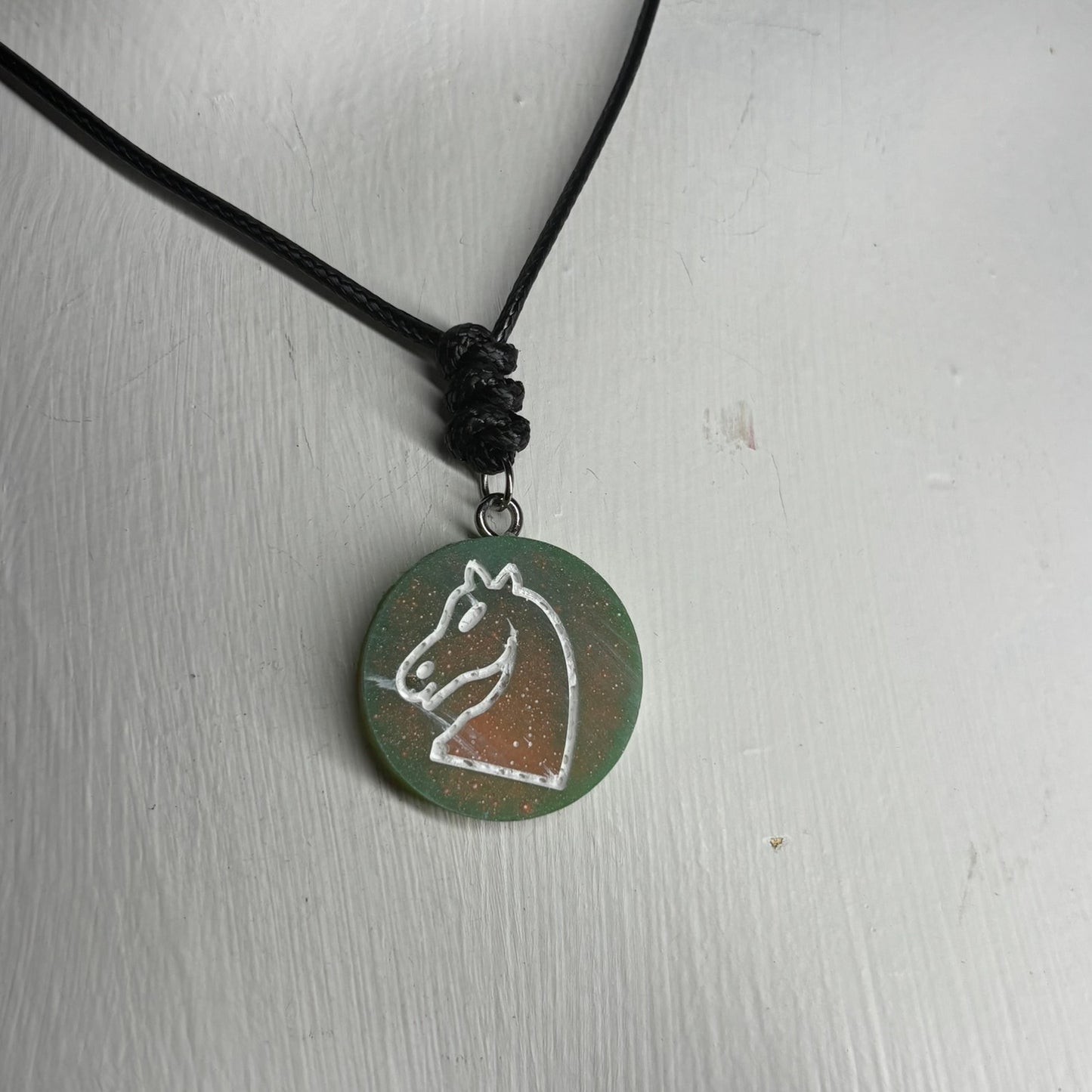 Green Orange Knight - Handmade Resin Chess Necklace