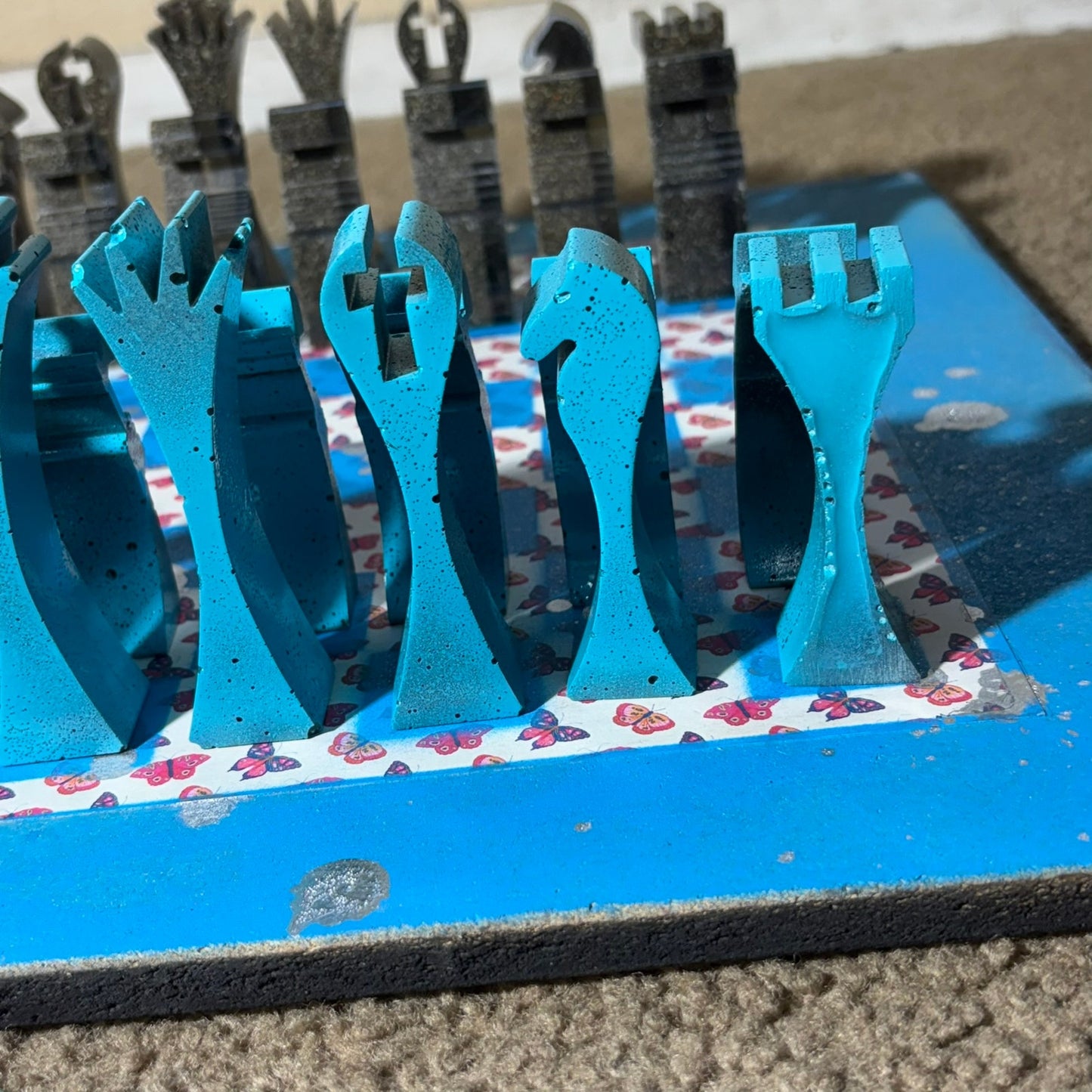 Blue Butterflies - Large Deluxe Chess Set
