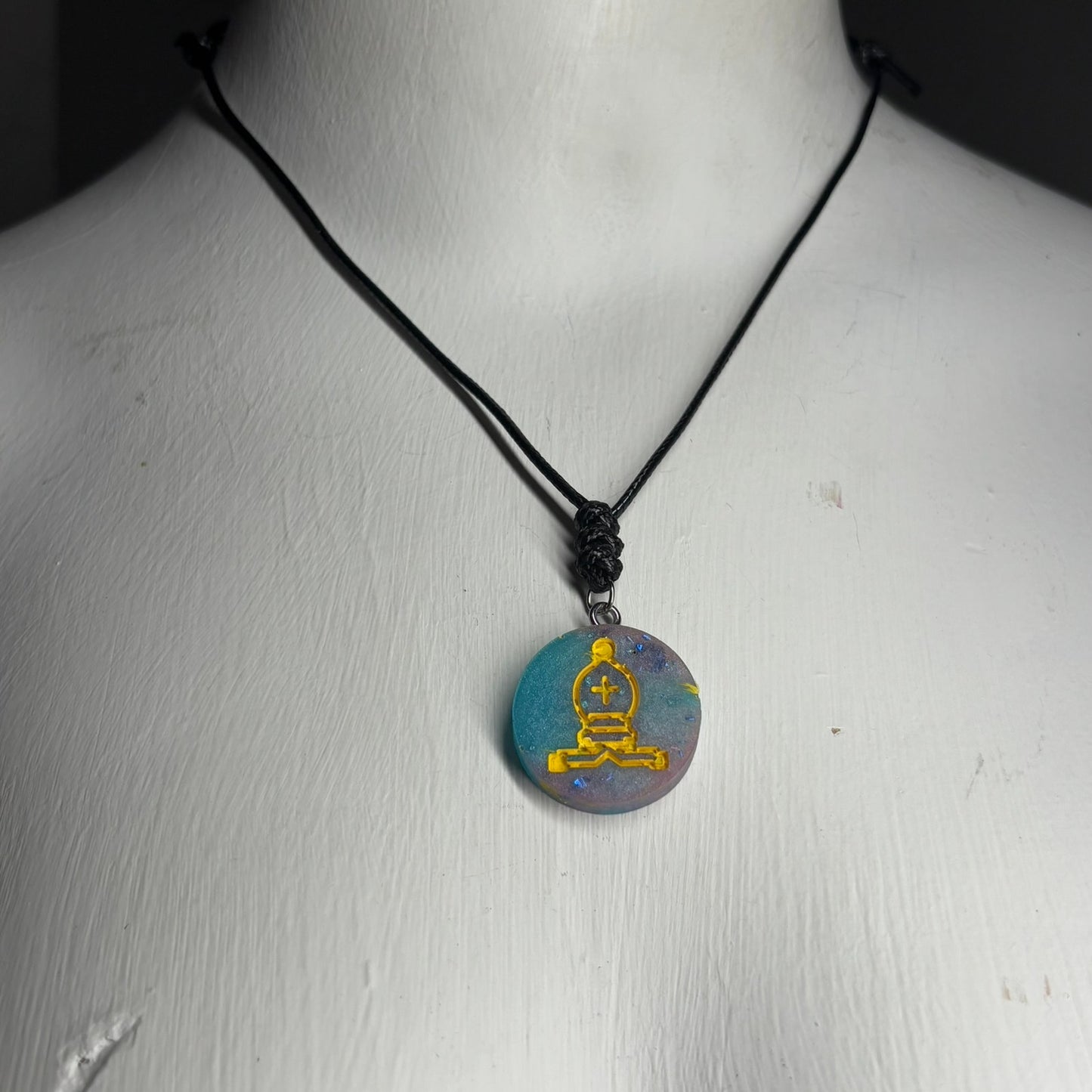 Swirl Color Mix Bishop - Handmade Resin Chess Necklace - Flat Edition