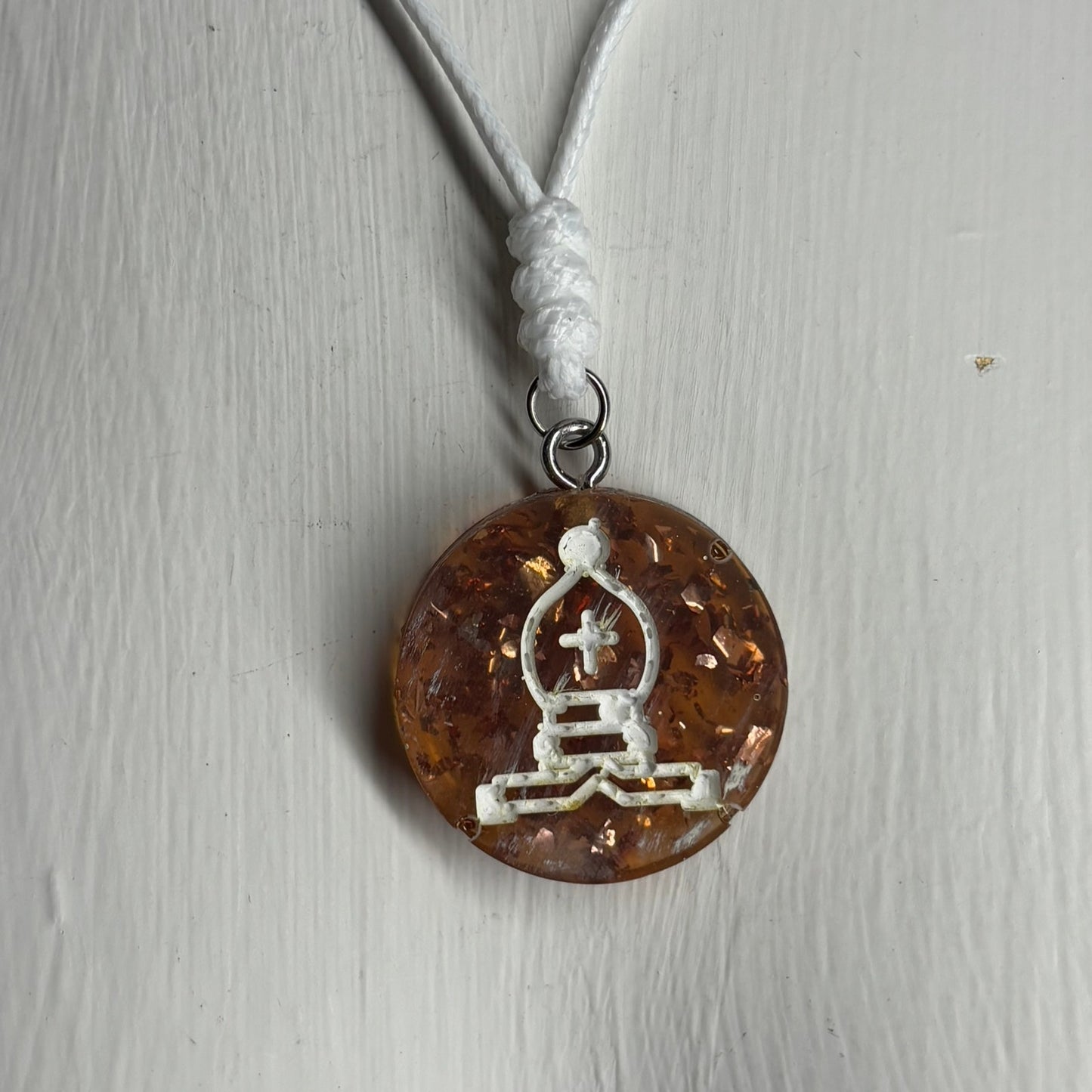 Amber Colored Bishop - Handmade Resin Chess Necklace