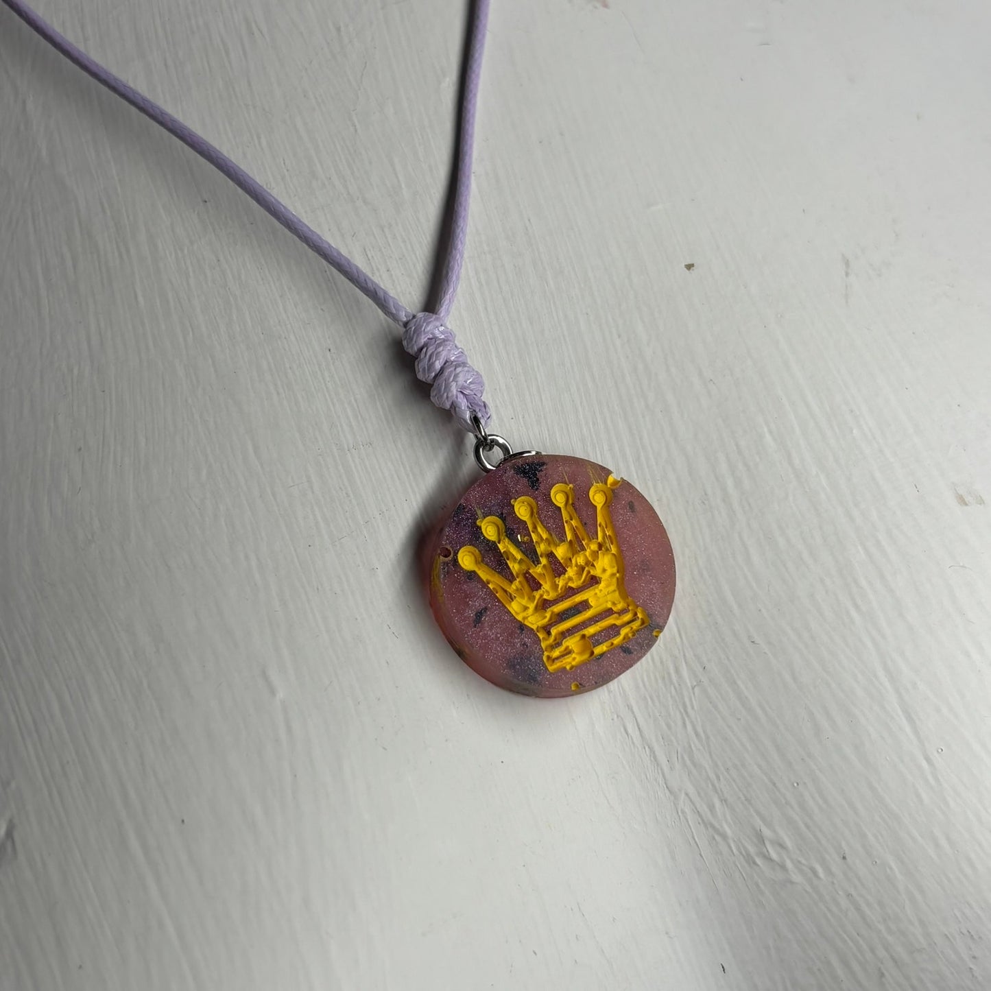 Purple Patterned Queen - Handmade Resin Chess Necklace