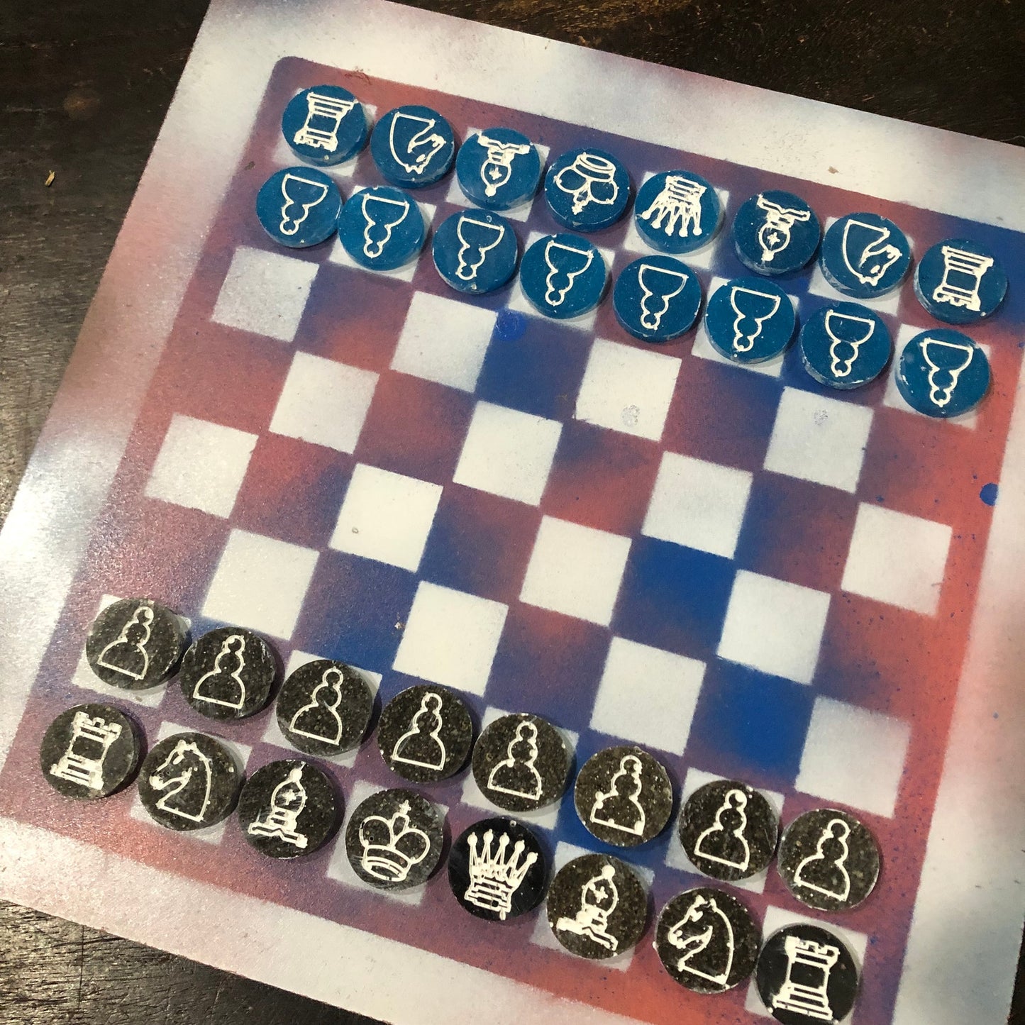 Peach Blue Mix - Painted Chess Set