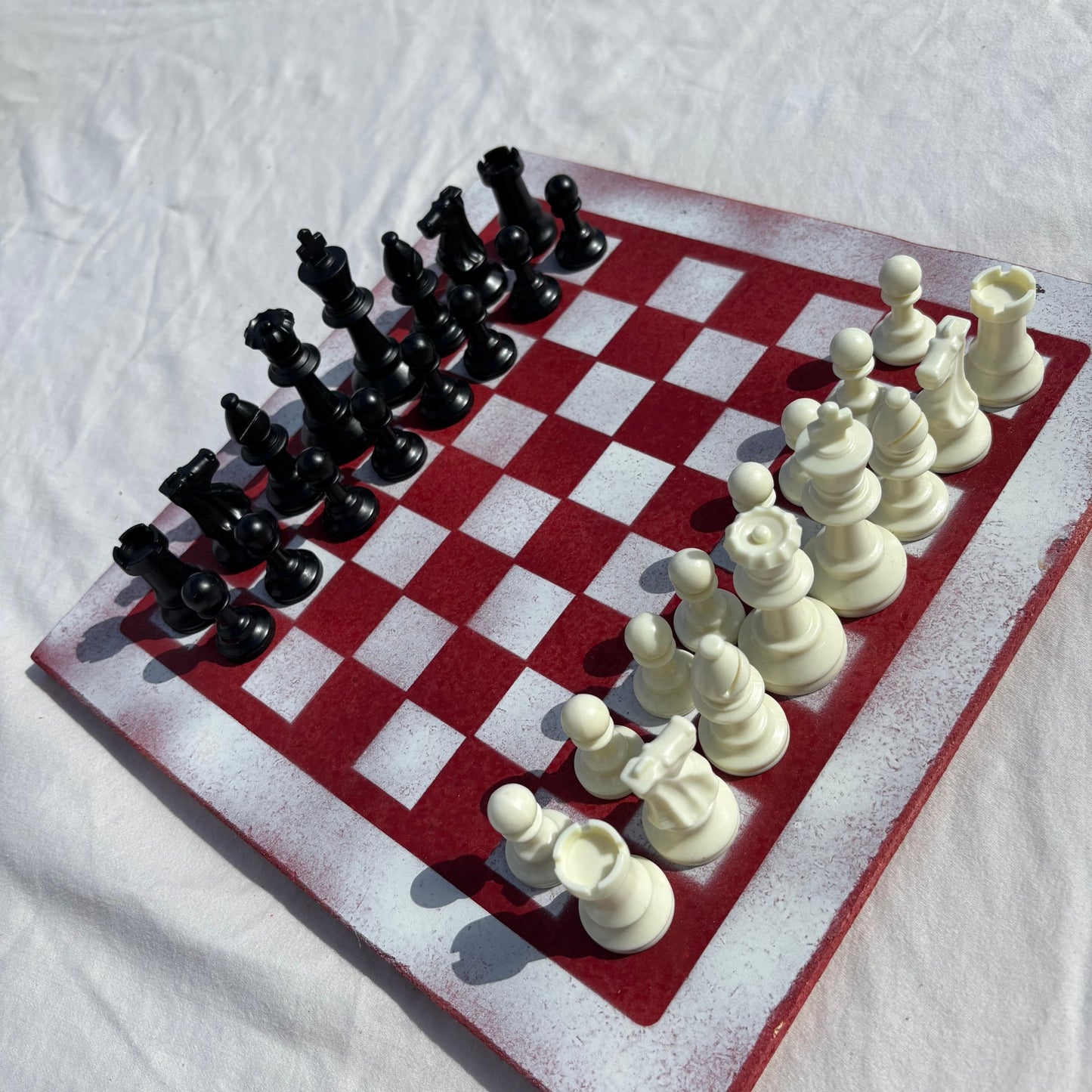 Red & White - Painted Chess Set