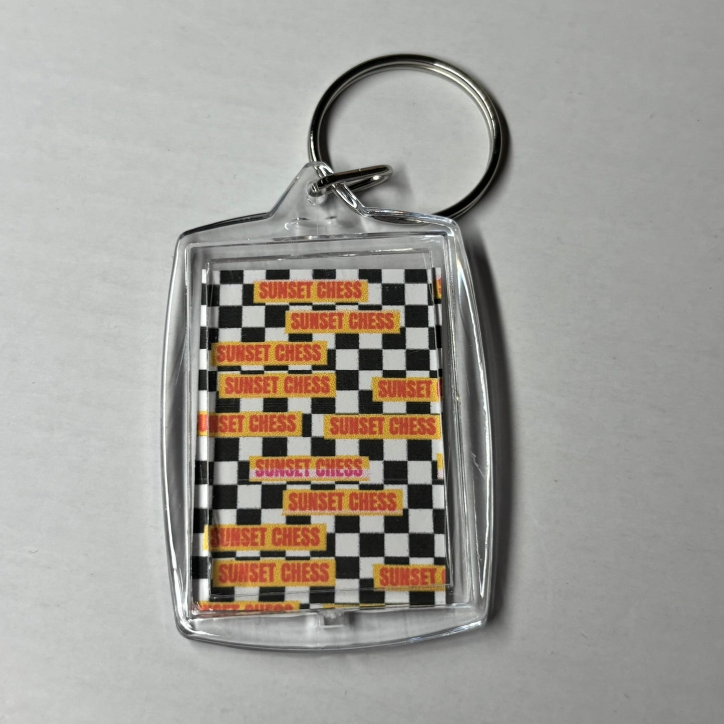 The Big Dog Ponders The Game - Sunset Chess Photo Keychain