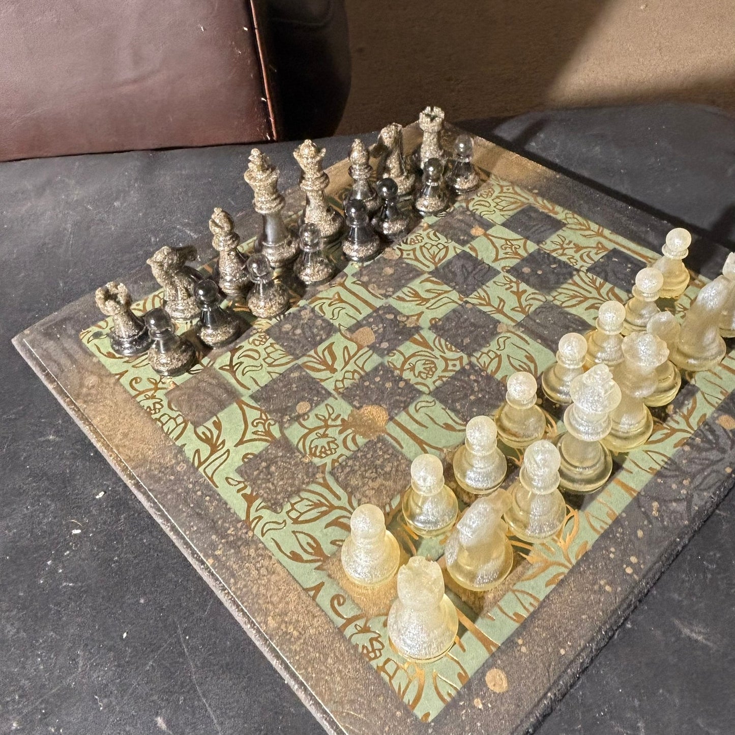 Golden Vintage Green - Scrapbook Chess Set
