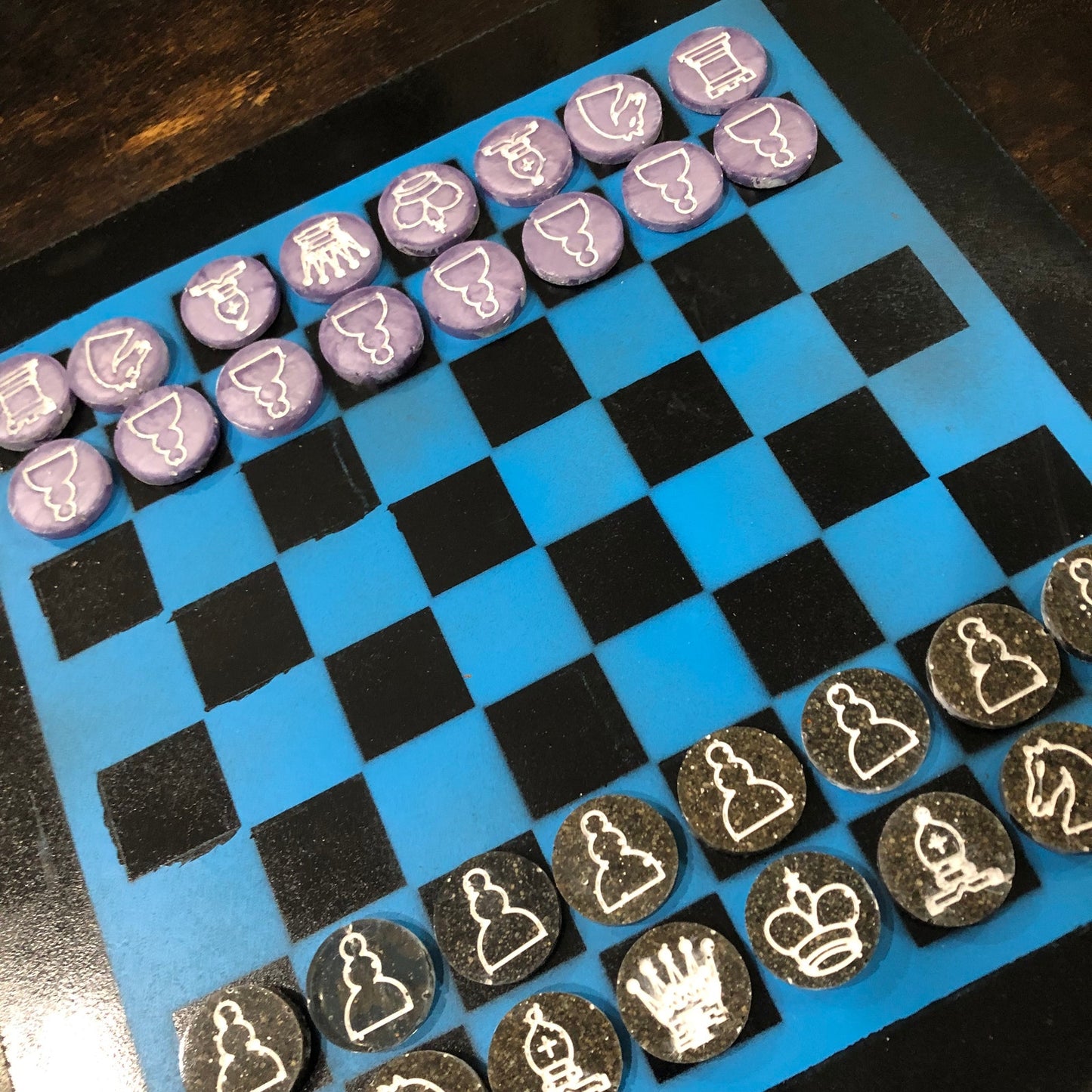 Blue & Black - Painted Chess Set