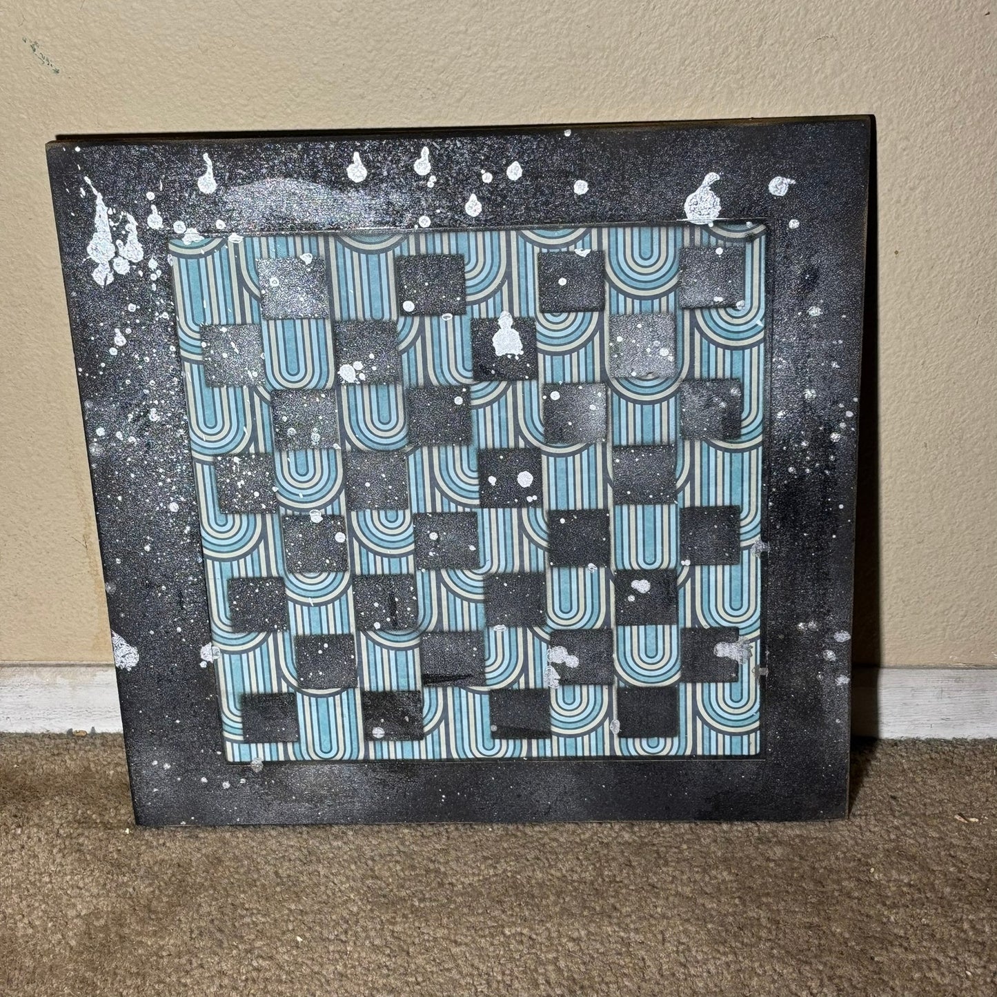 Blue Green Drip - Large Scrapbook Chess Board
