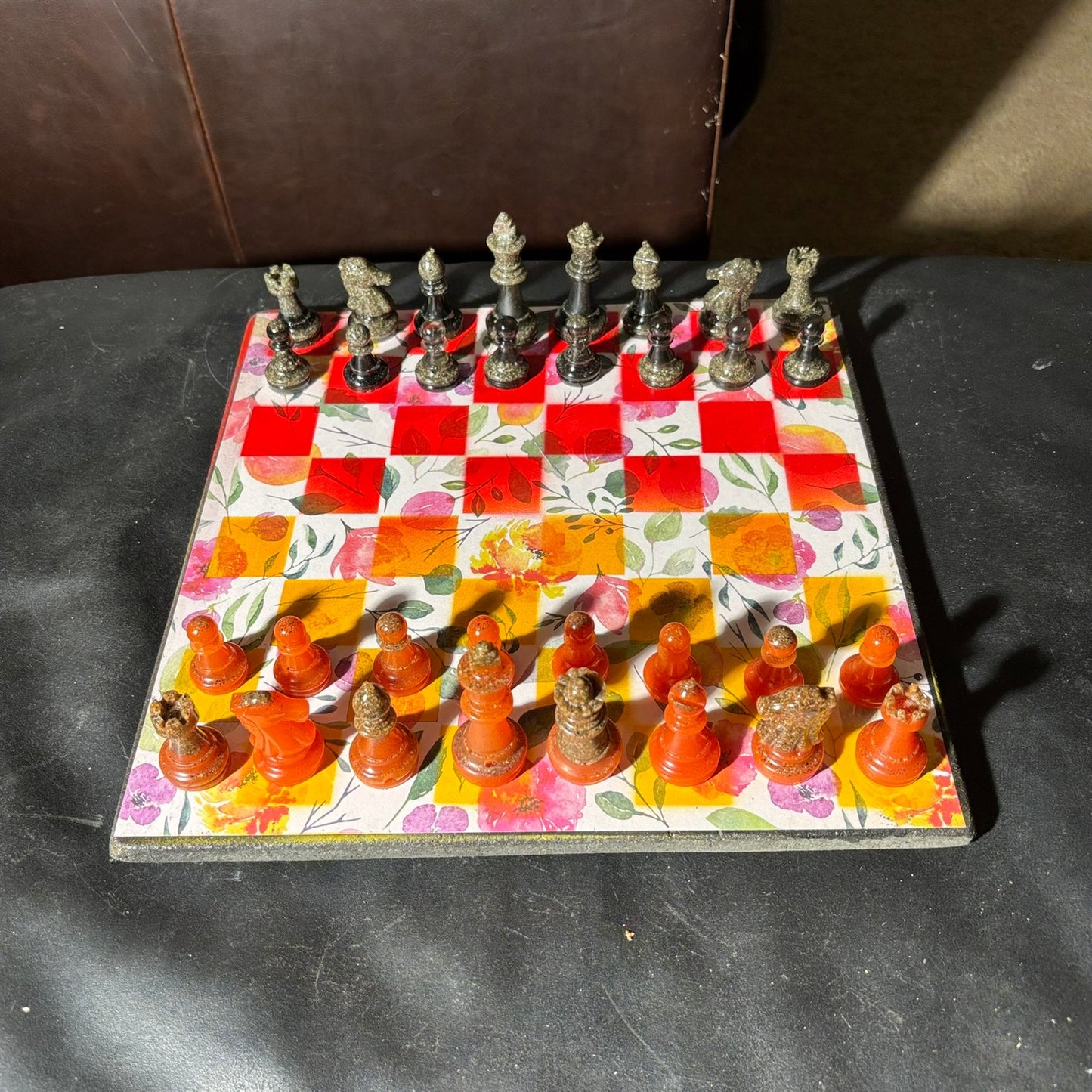 Fiery Opal Flowers - Scrapbook Chess Set