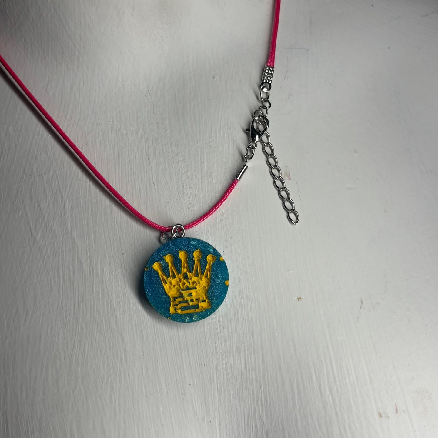Blue/Yellow Queen - Handmade Resin Chess Necklace