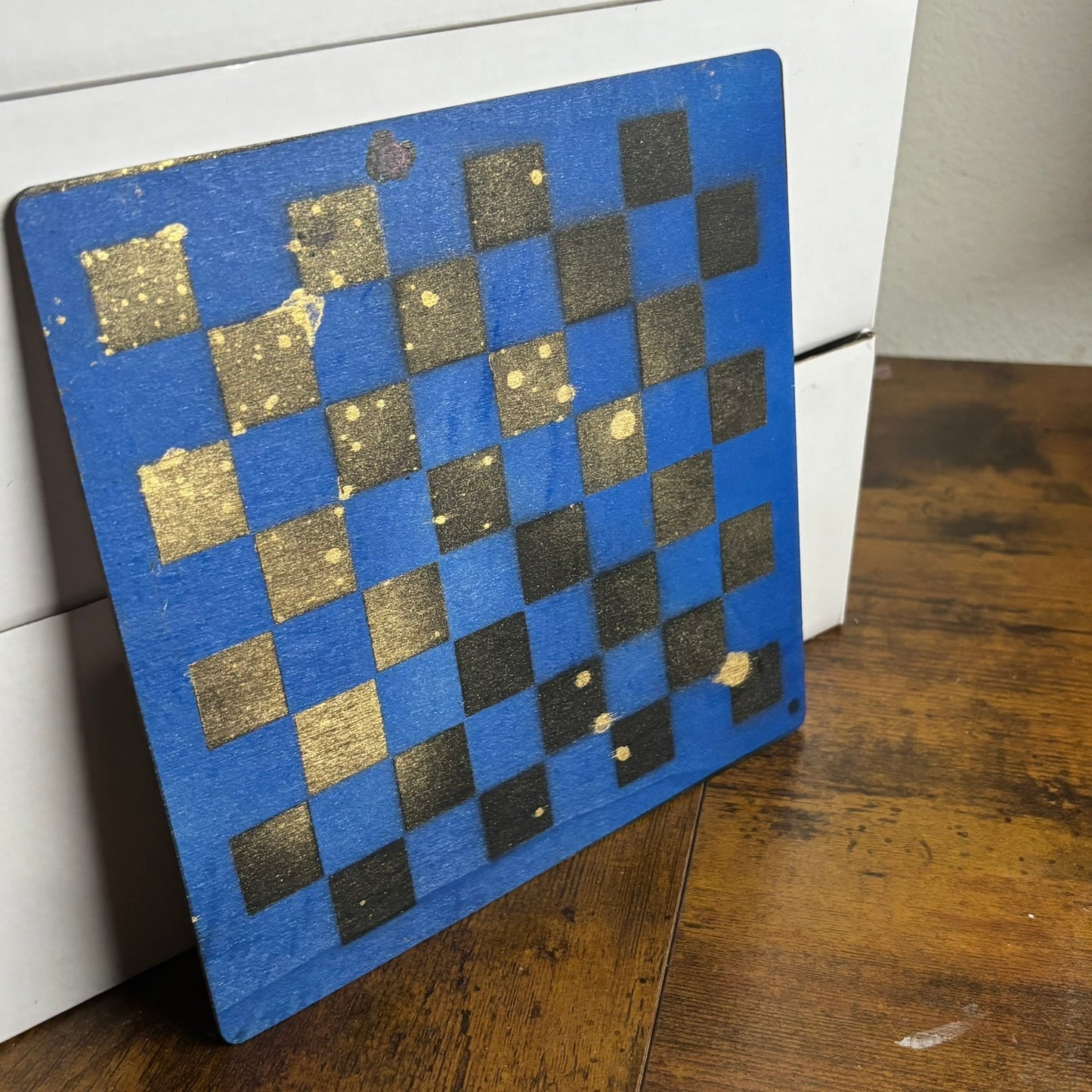 Blue Golden Black - Painted Thin Wooden Chess Board