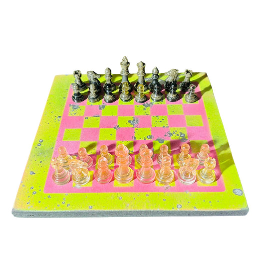 Classy Pink Neon Green- Painted Chess Set
