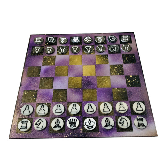Golden Purple Galaxy - Painted Chess Set