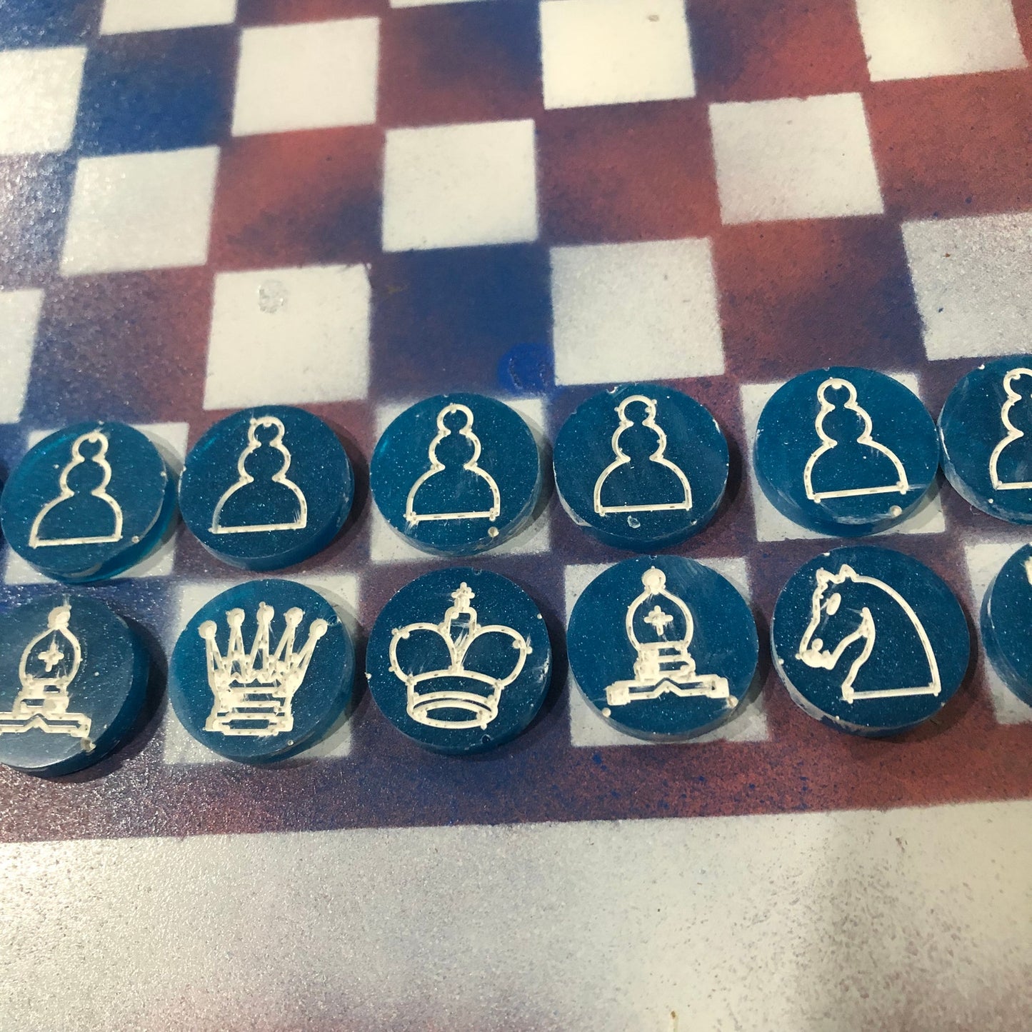 Peach Blue Mix - Painted Chess Set