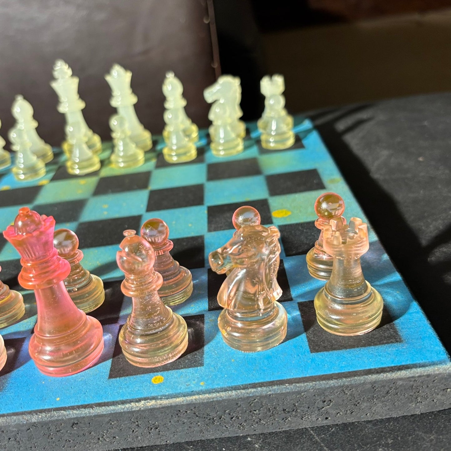 Blue & Yellow Smear - Painted Chess Set