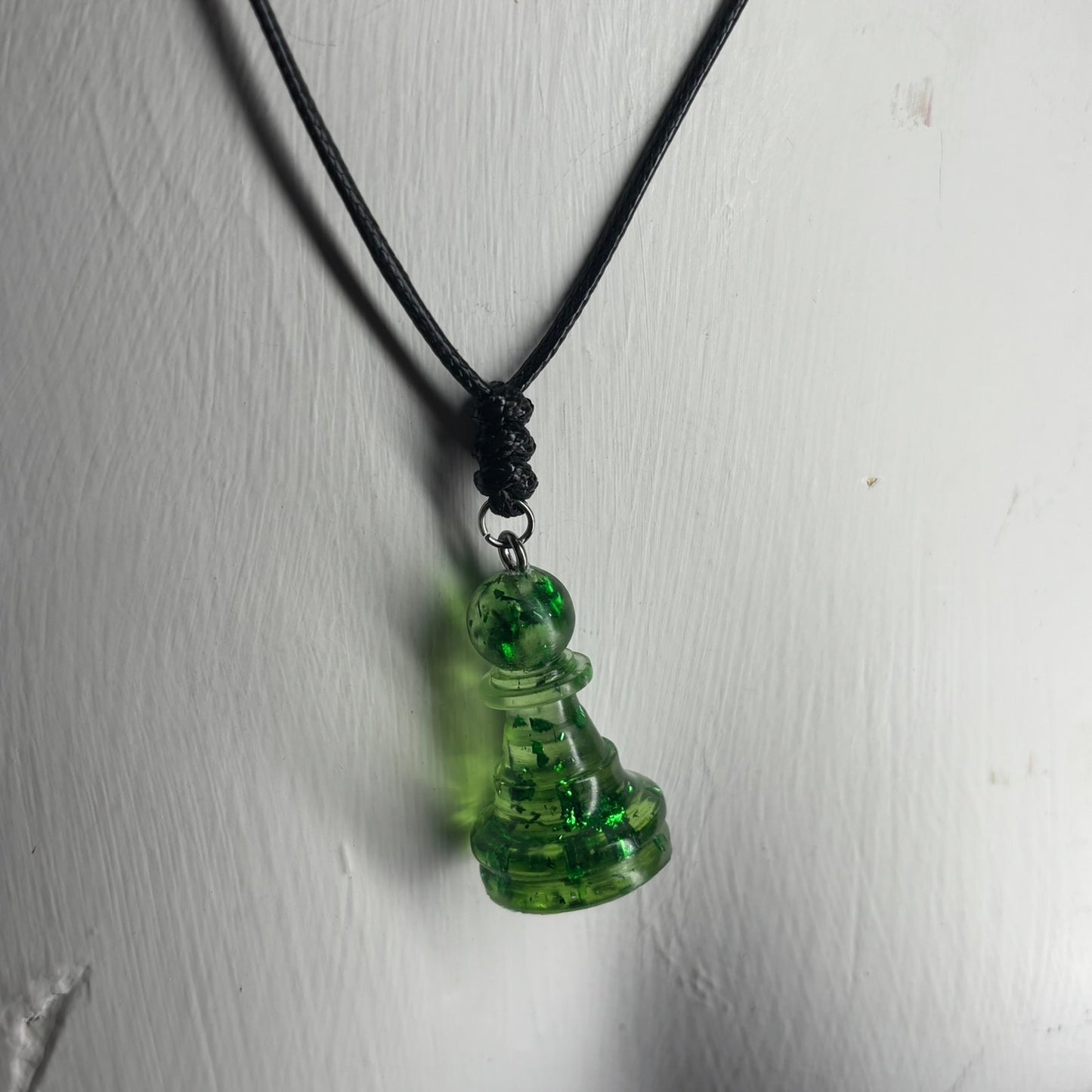 Green Crystal Pawn - Handmade Resin Chess Necklace