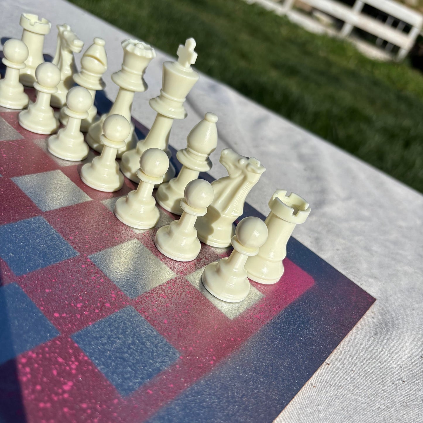 Silver Speckled Pink - Painted Chess Set