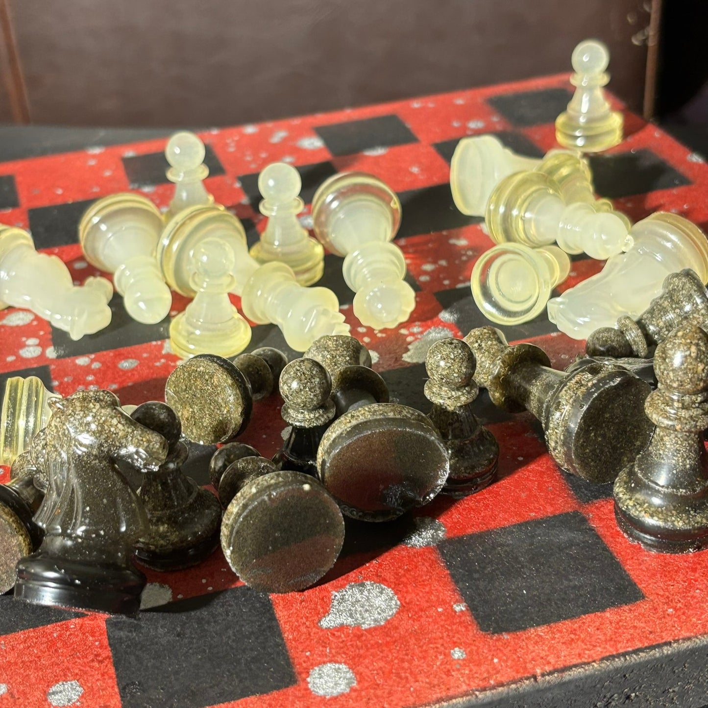Red Chrome Black - Painted Chess Set