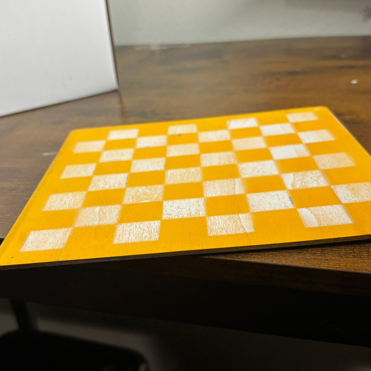 Yellow & White - Painted Thin Wooden Chess Board