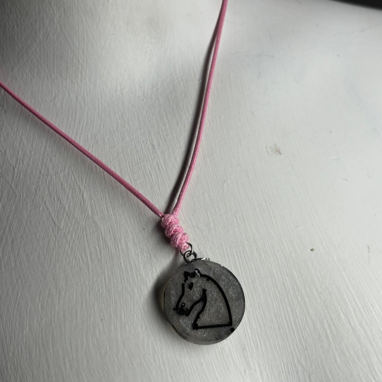 Pink Silver Knight - Handmade Resin Chess Necklace