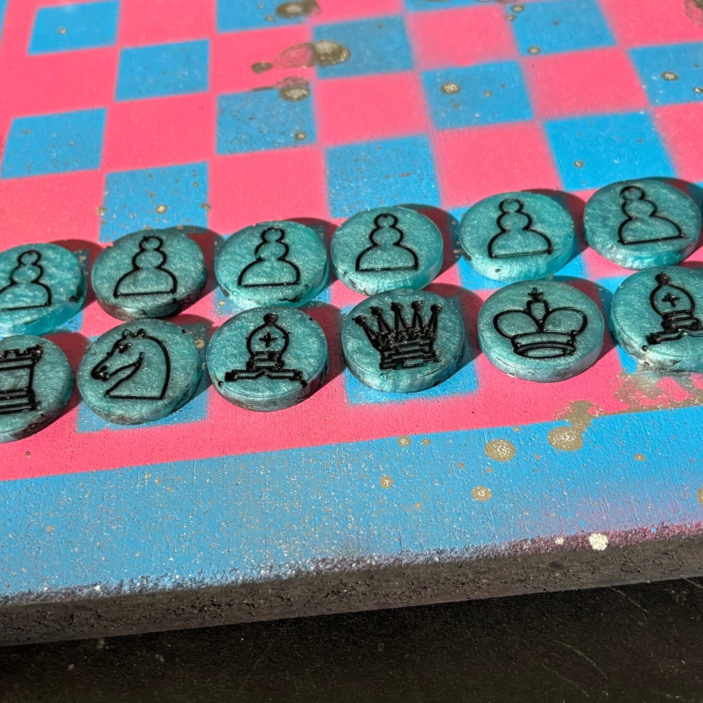 Pink & Blue - Painted Chess Set