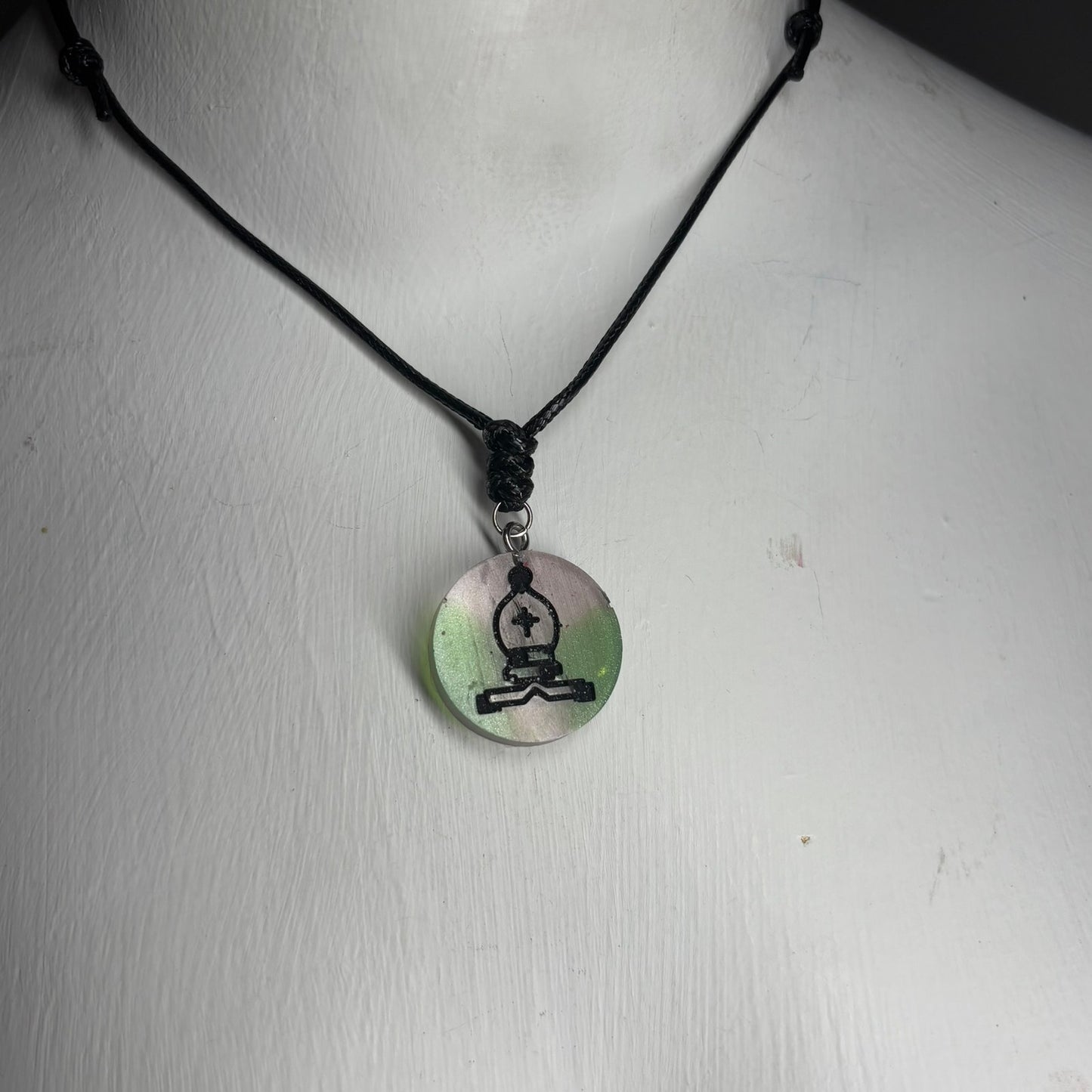 Green Mesh Bishop - Handmade Resin Chess Necklace