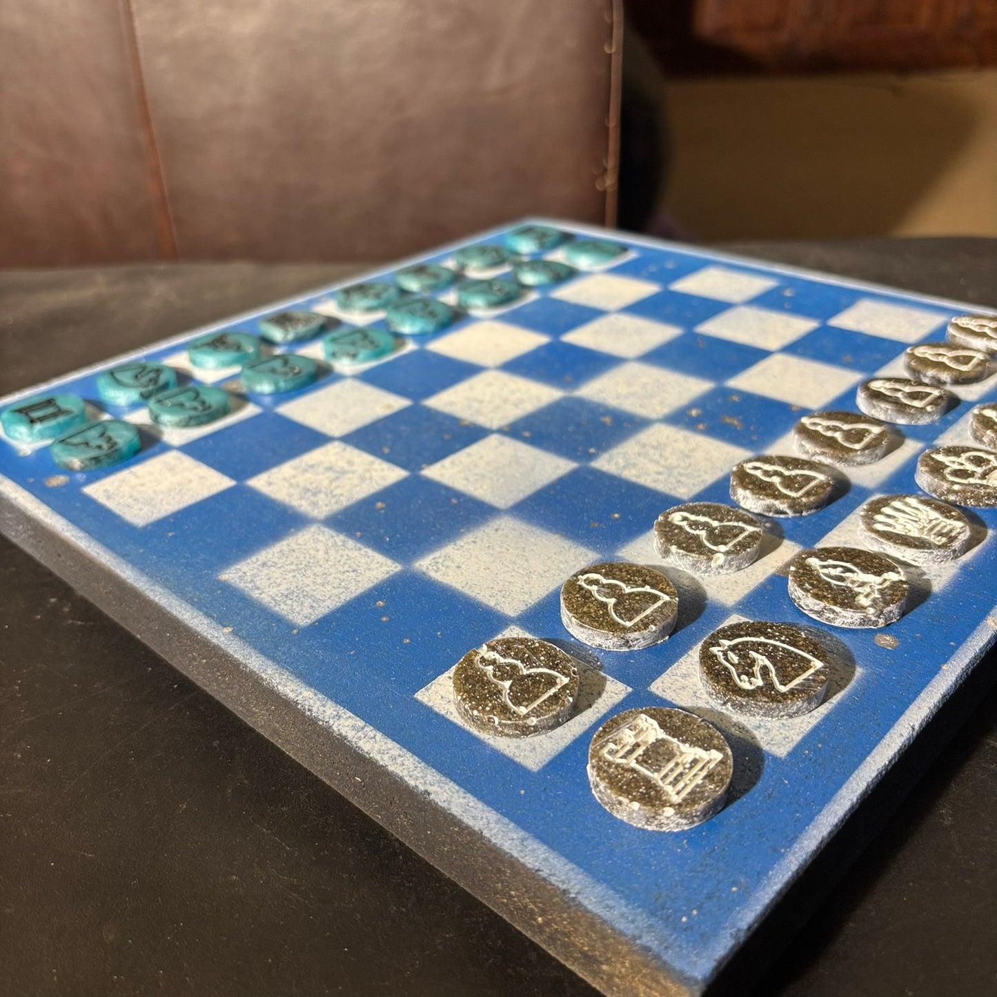 Blue & White - Painted Chess Set