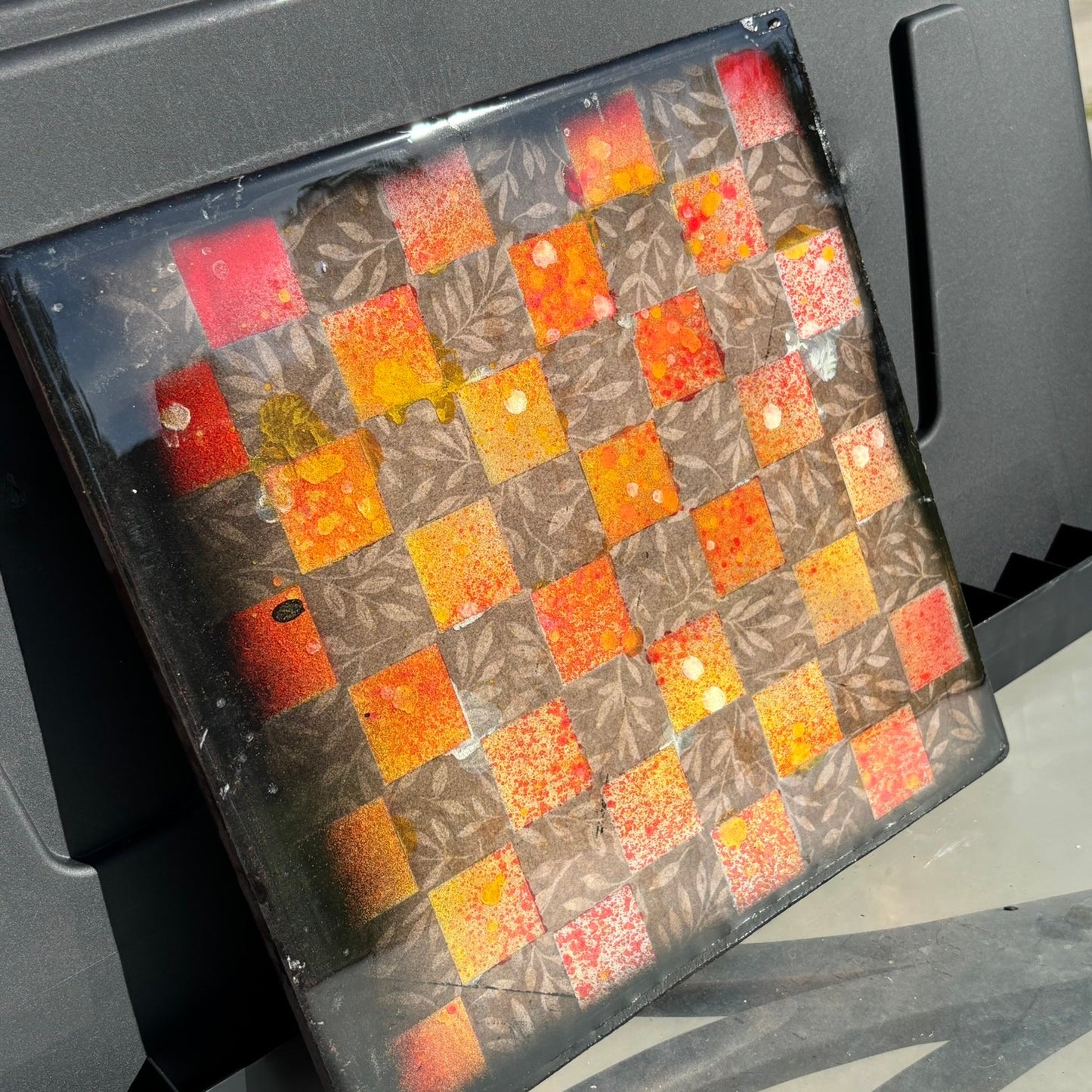 Fire Ember Orange - Resin Coated Chess Board