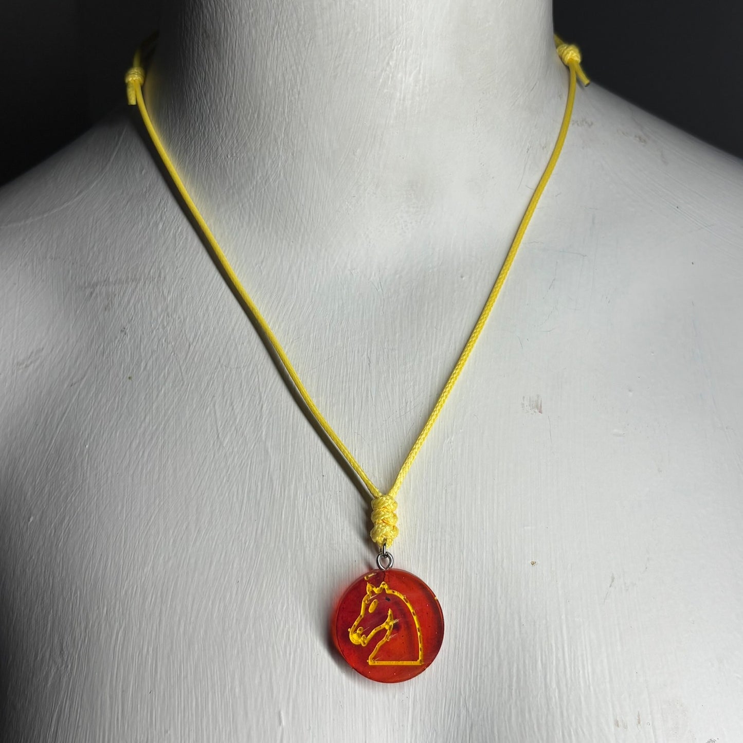 Cherry Red Knight - Handmade Resin Chess Necklace