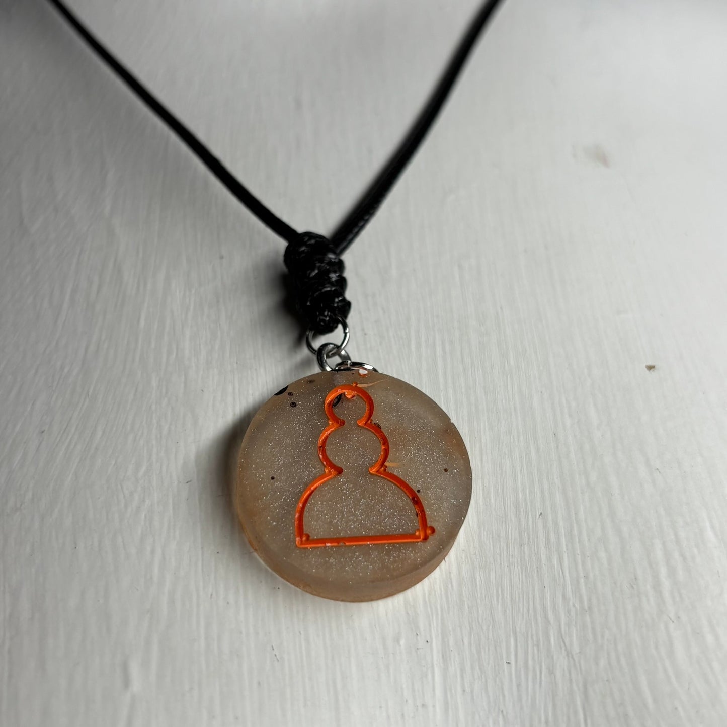 Orange Print Pawn - Handmade Resin Chess Necklace