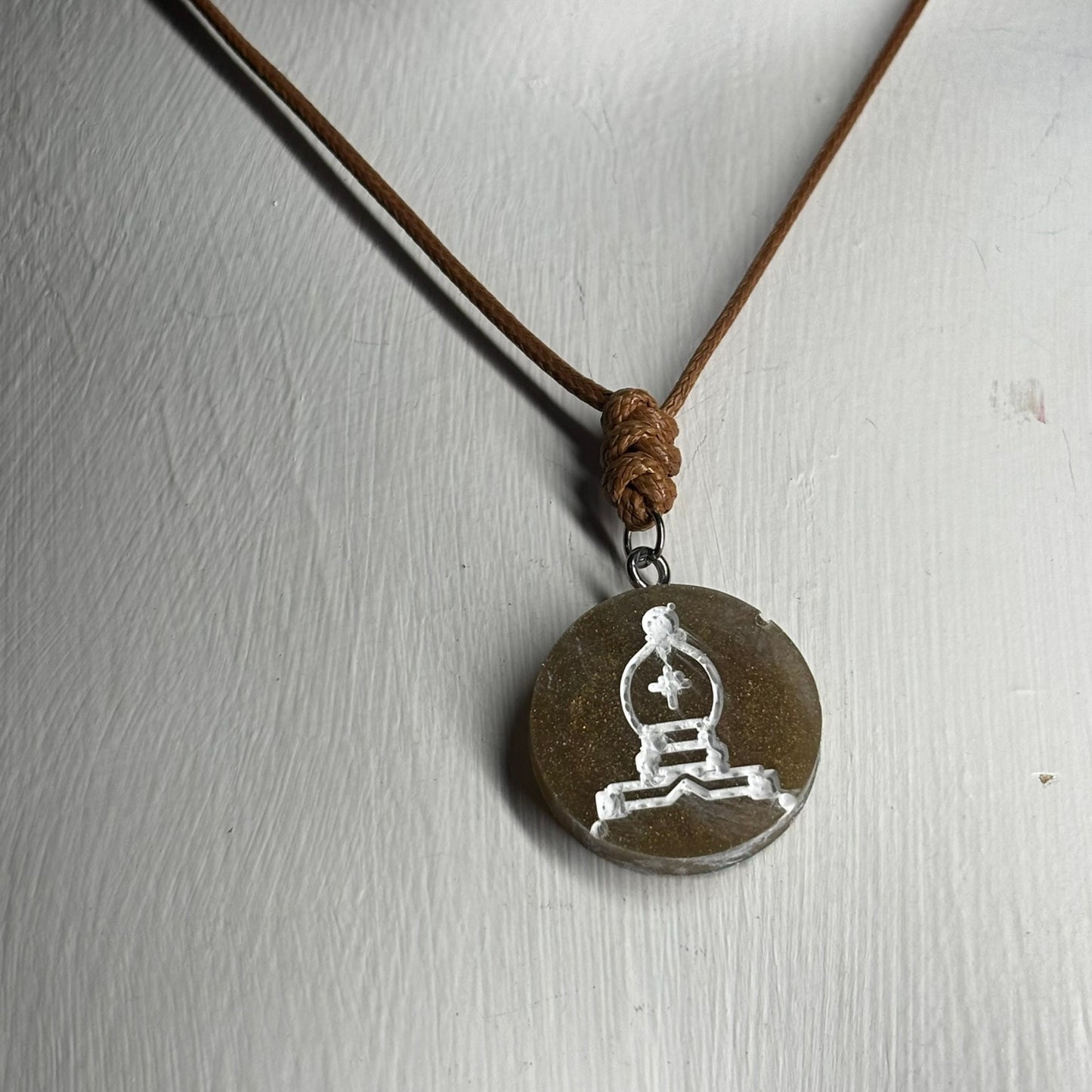 Vintage Brown Bishop - Handmade Resin Chess Necklace