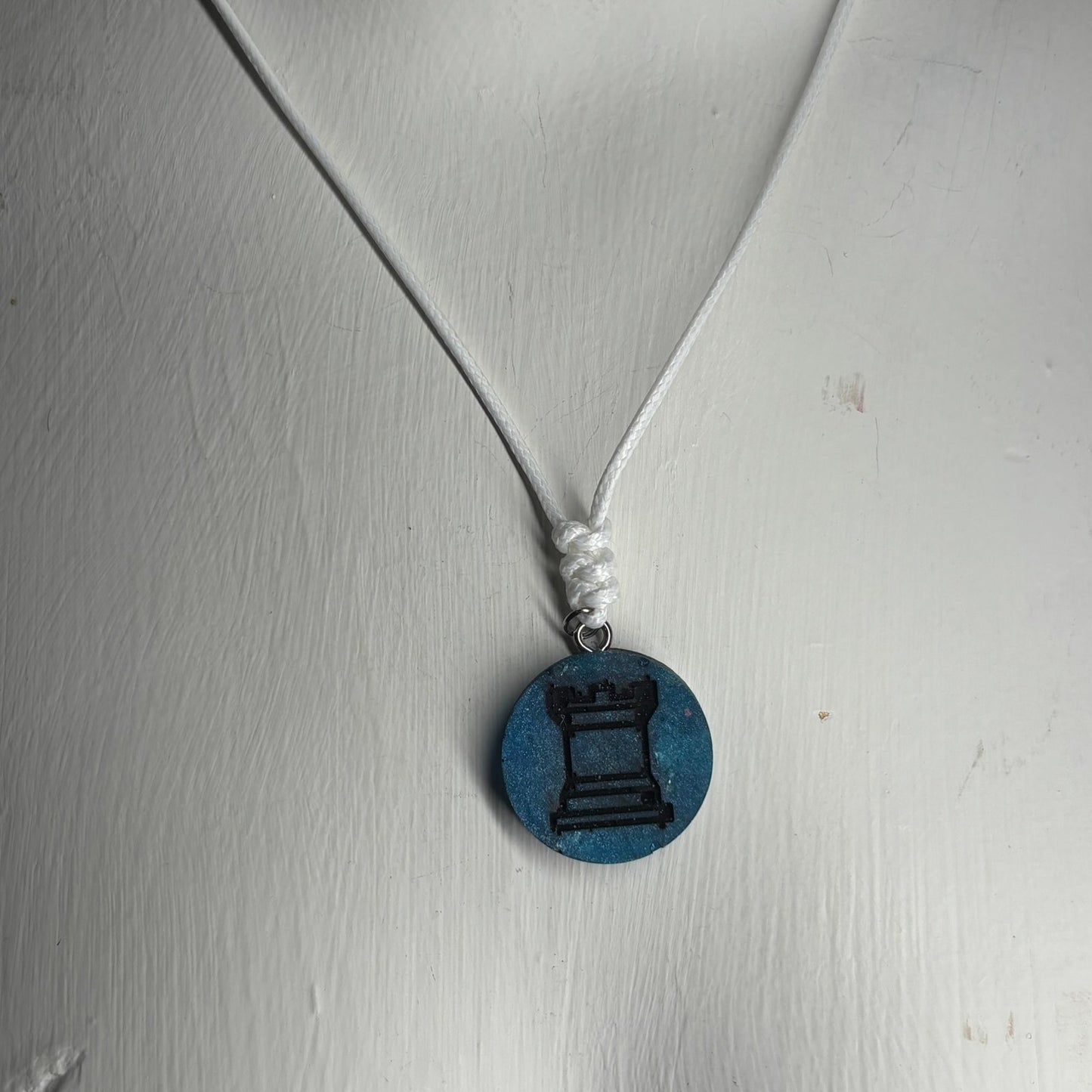 Dark Blue Rook - Handmade Resin Chess Necklace