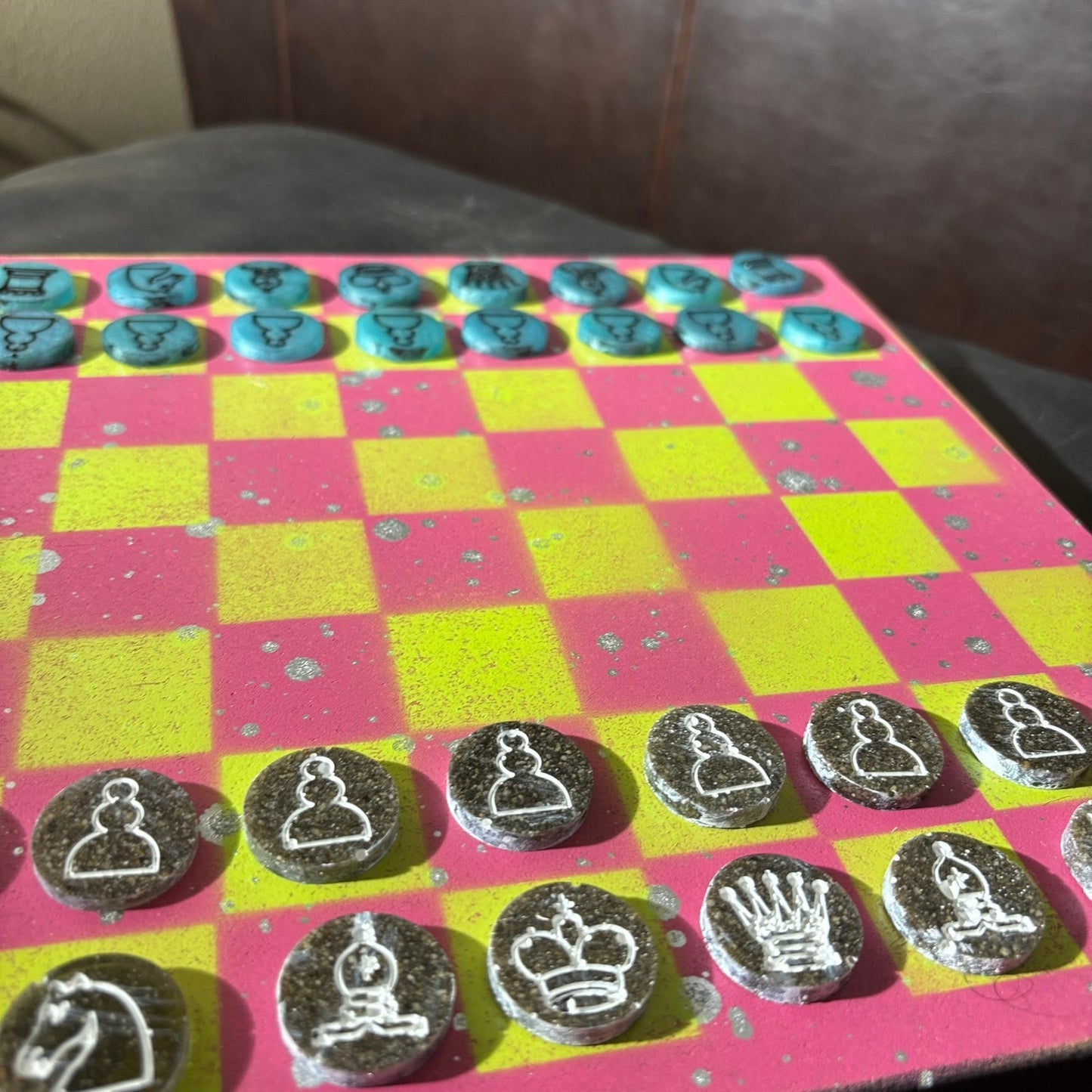 Neon Green Pink - Painted Chess Set