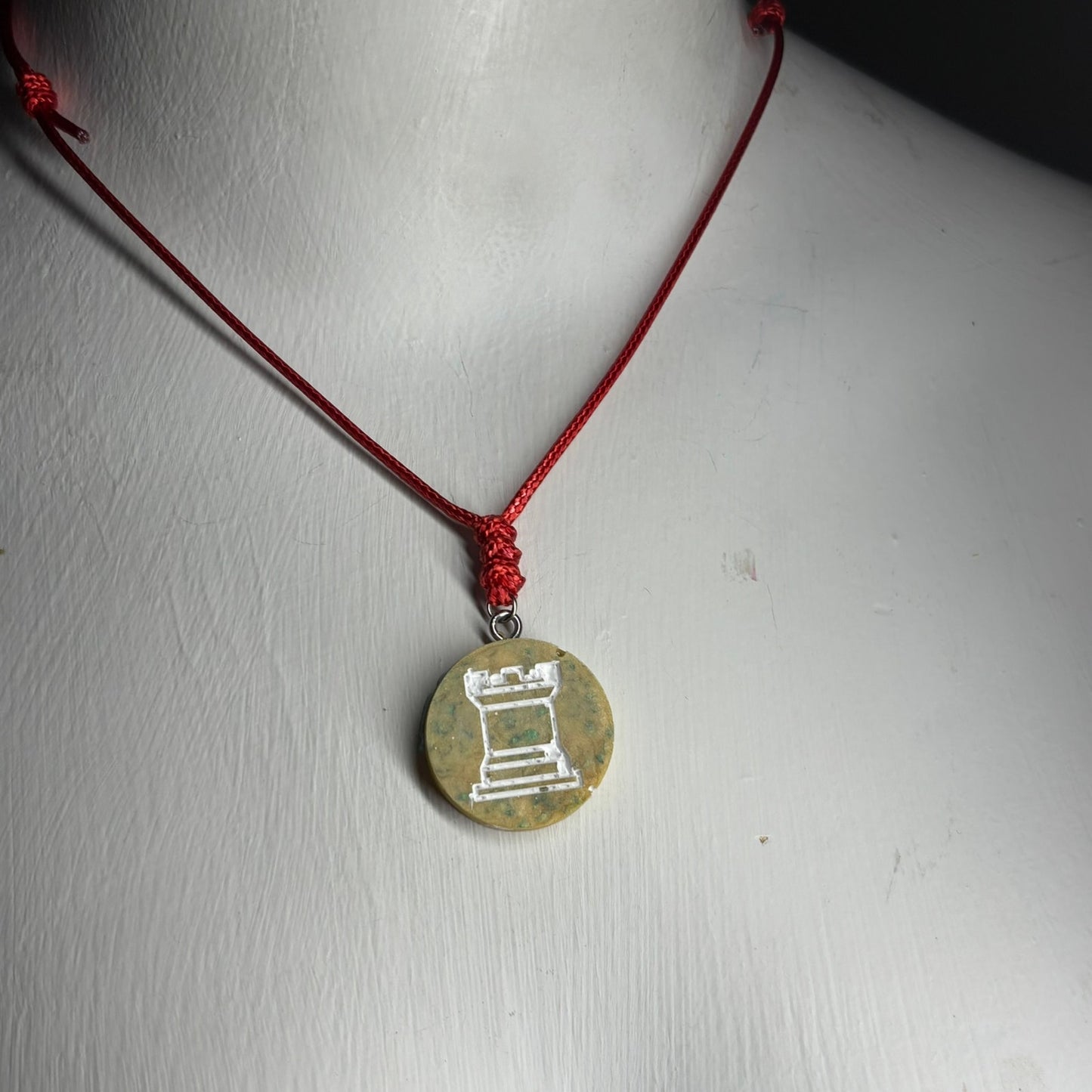 Grassy Yellow Rook - Handmade Resin Chess Necklace