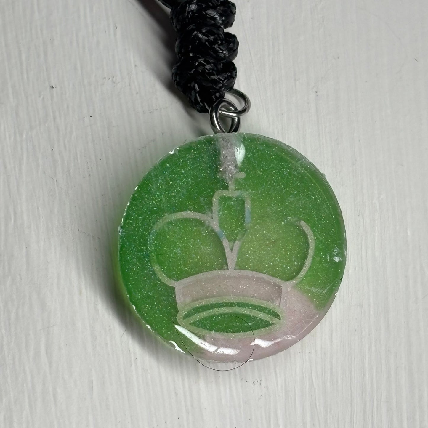 Tattered Green King - Handmade Resin Chess Necklace