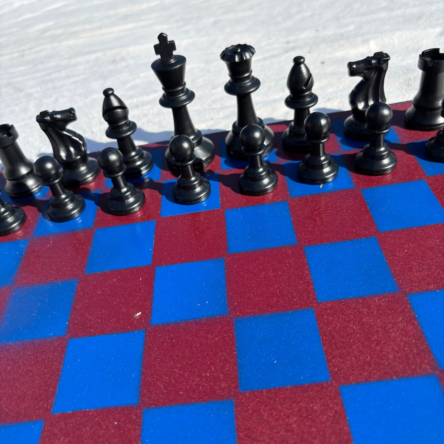 Burgundy Red & Blue - Painted Chess Set