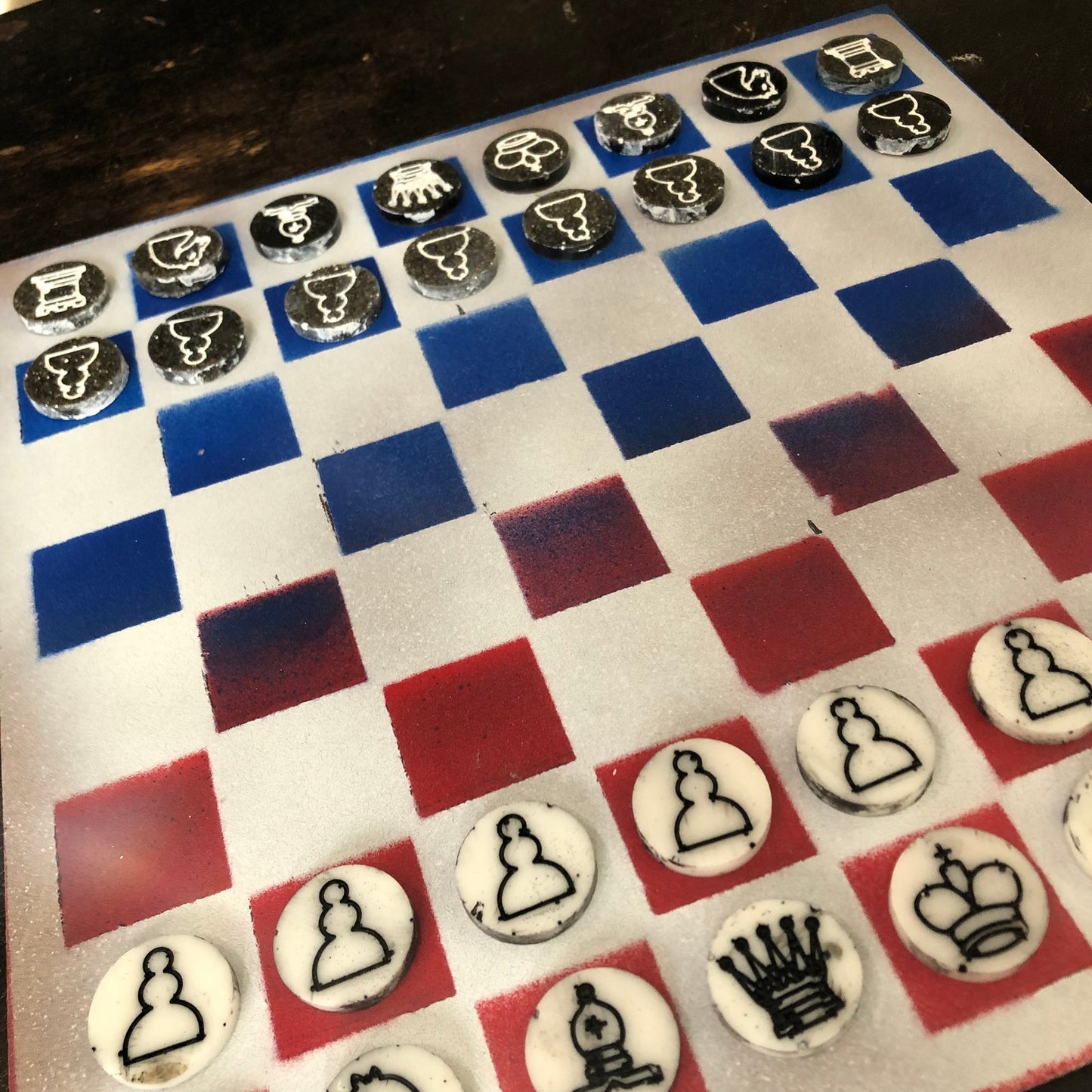 Blue & Red - Painted Chess Set