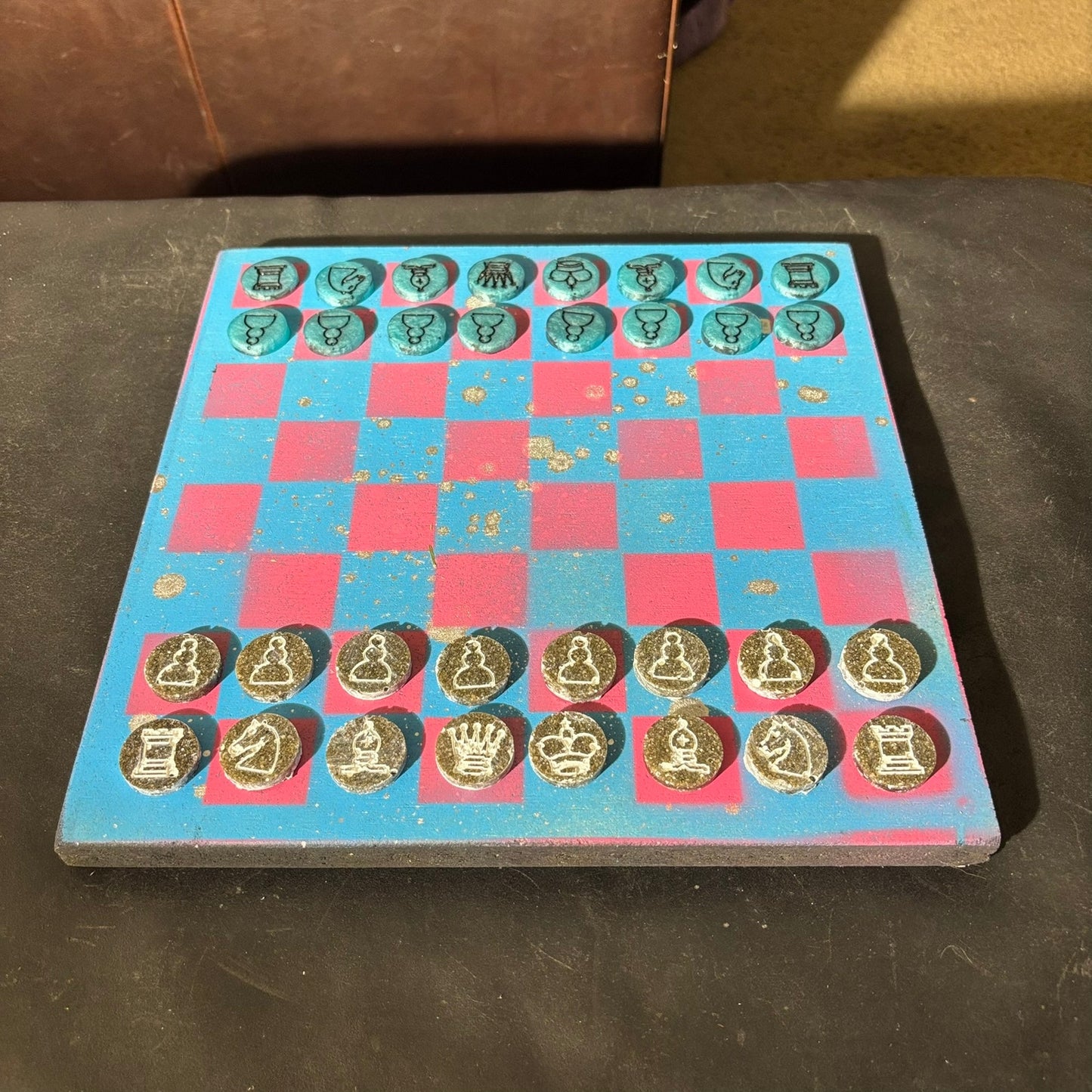 Blue & Pink - Painted Chess Set