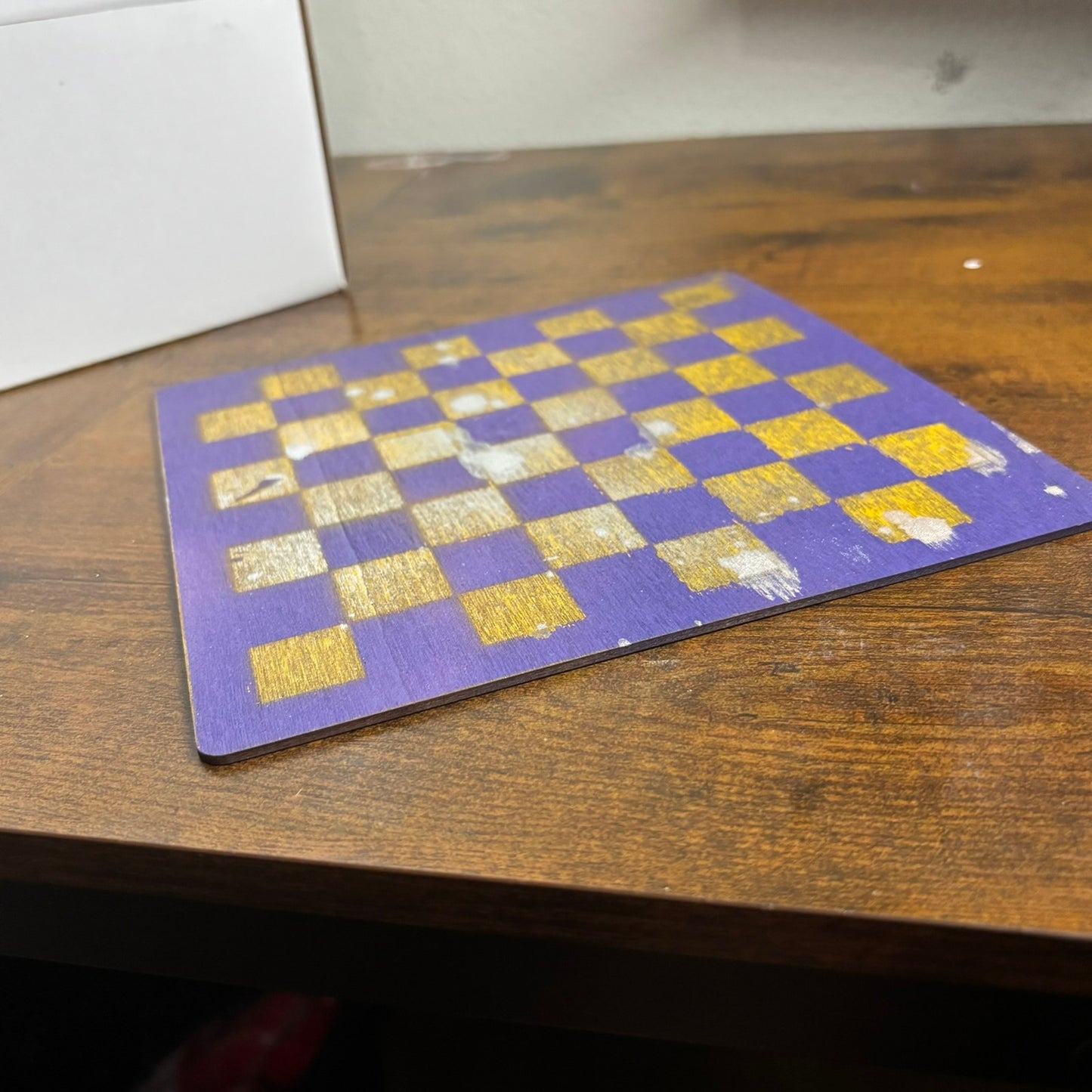 Purple Yellow Enmeshment - Painted Thin Wooden Chess Board