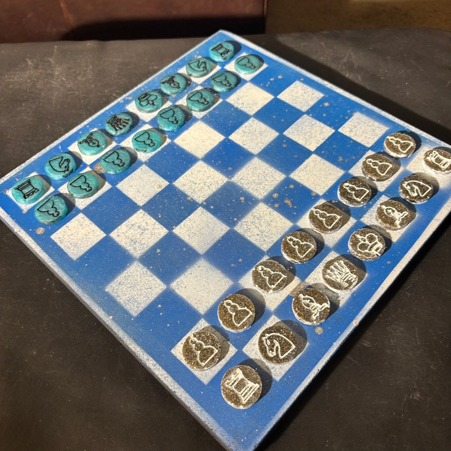 Blue & White - Painted Chess Set