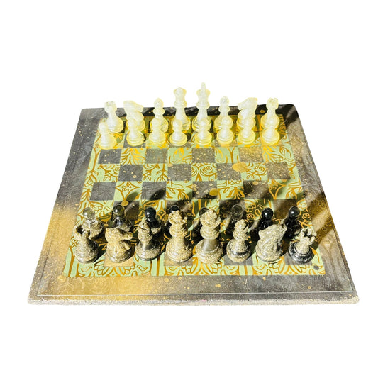Golden Vintage Green - Scrapbook Chess Set