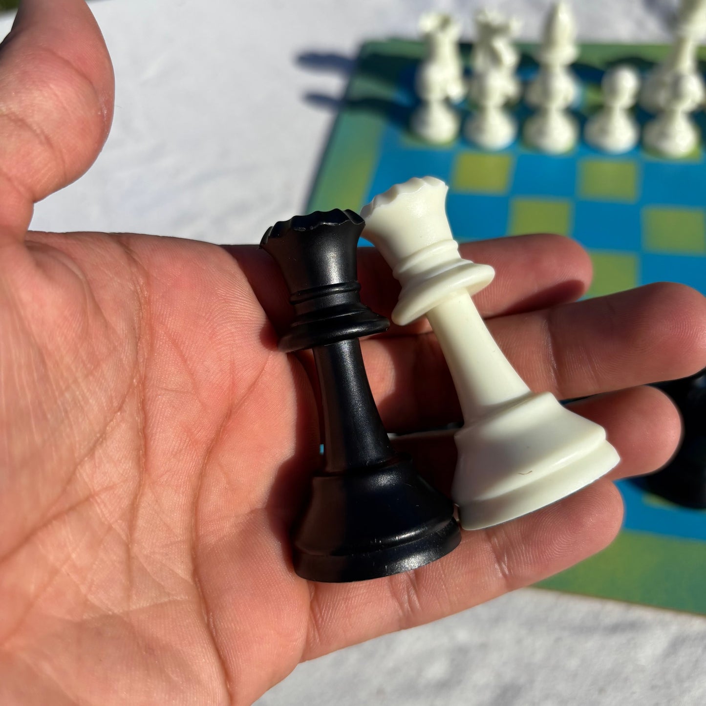 Bright Blue & Green - Painted Chess Set