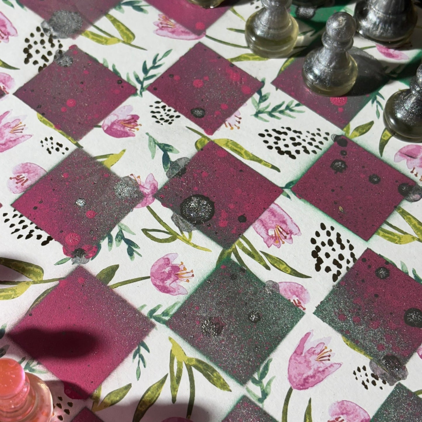 Vibrant Pink Lush - Scrapbook Chess Set