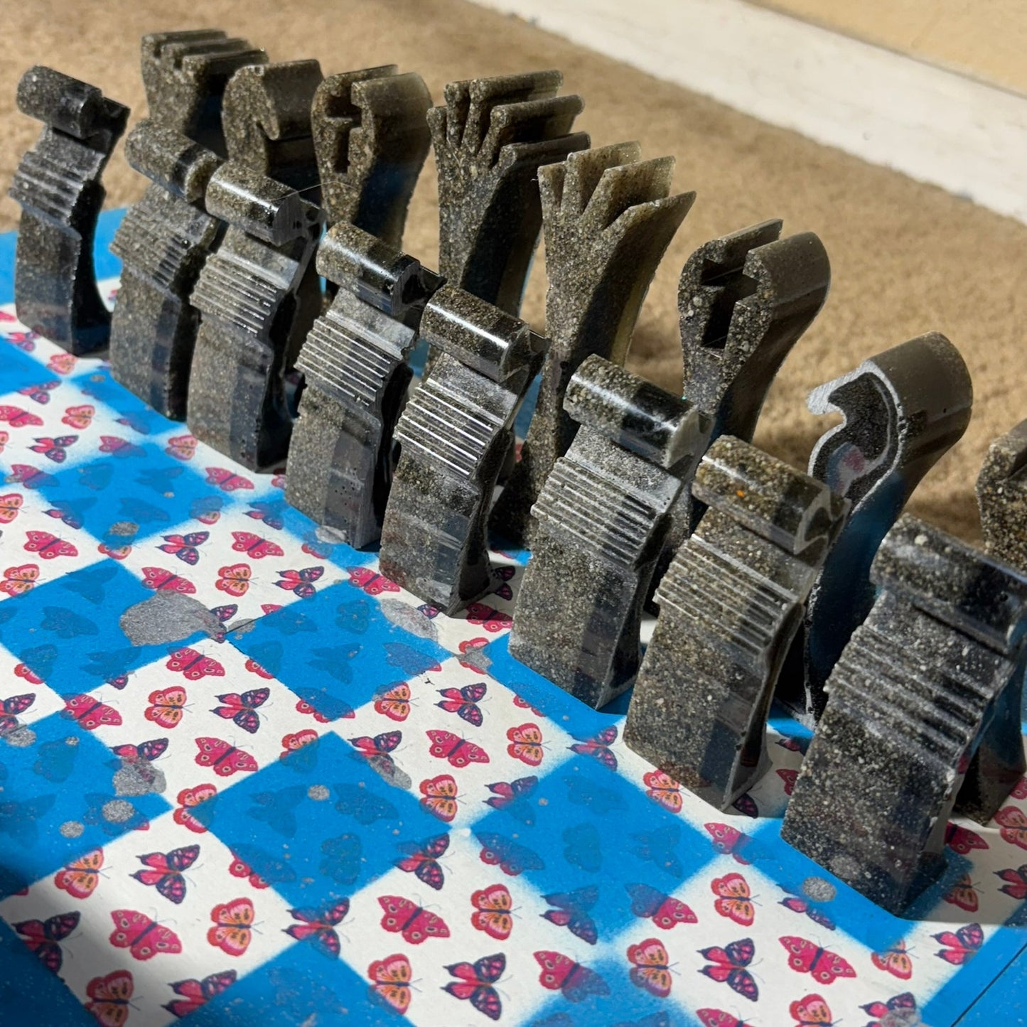 Blue Butterflies - Large Deluxe Chess Set