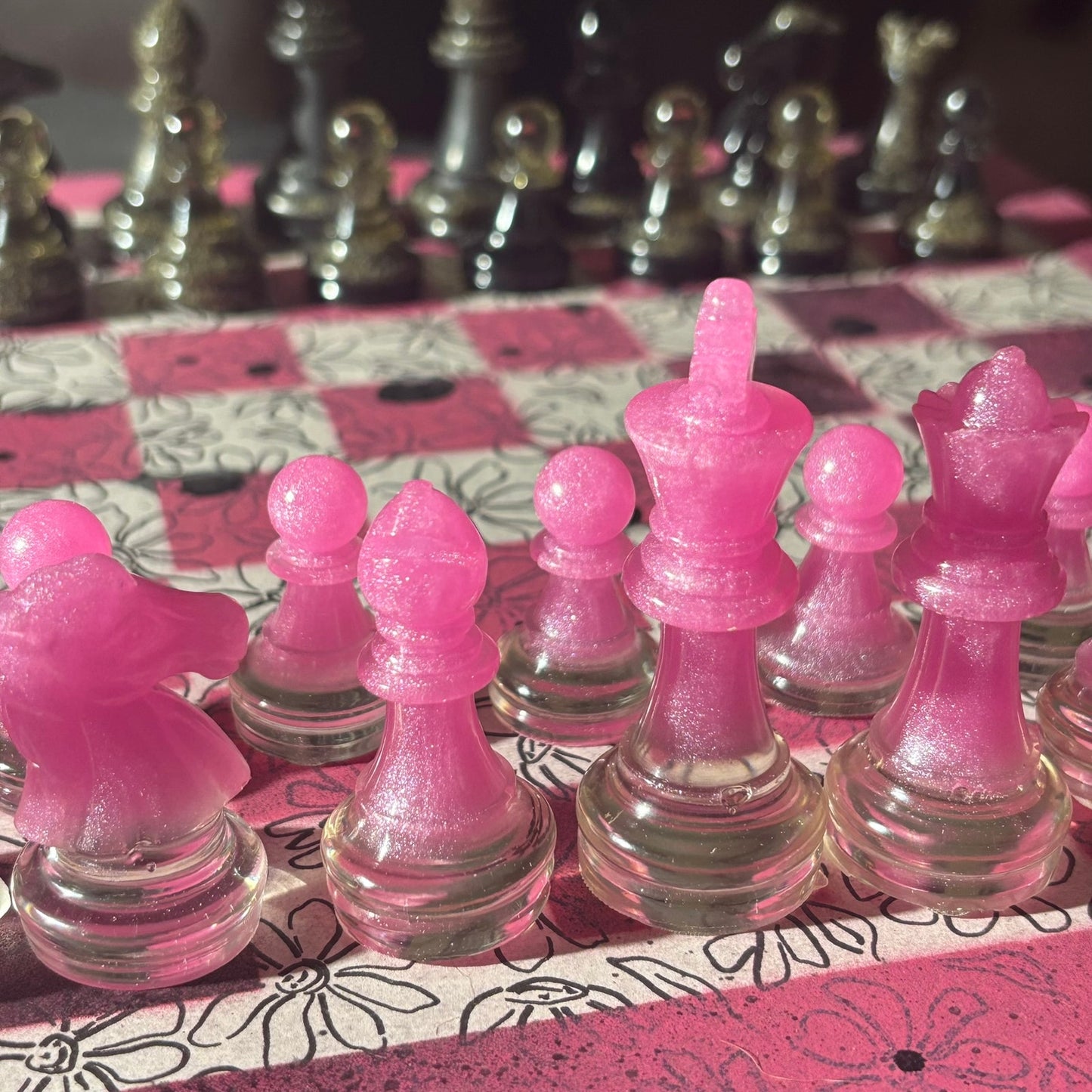 Pink & White Sketch - Scrapbook Chess Set