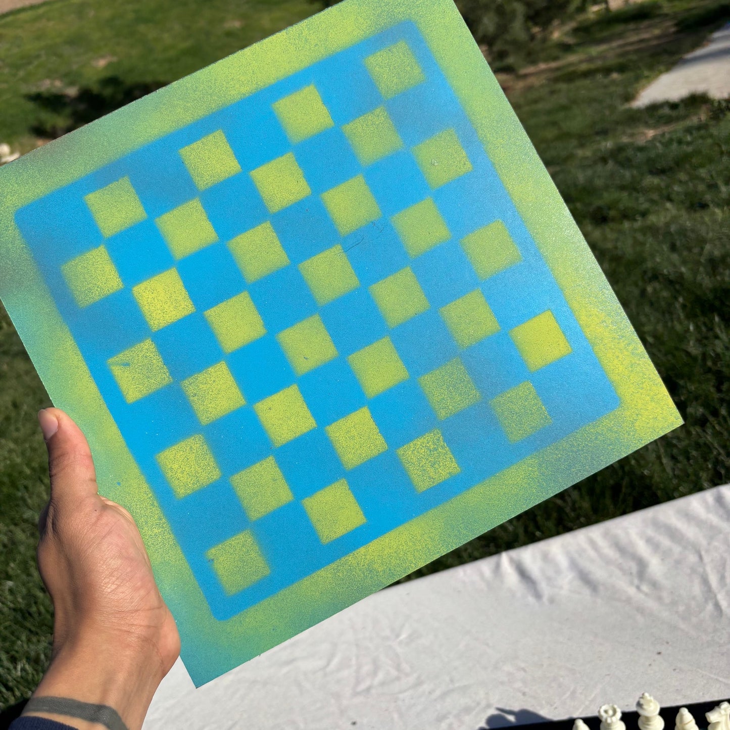 Bright Blue & Green - Painted Chess Set