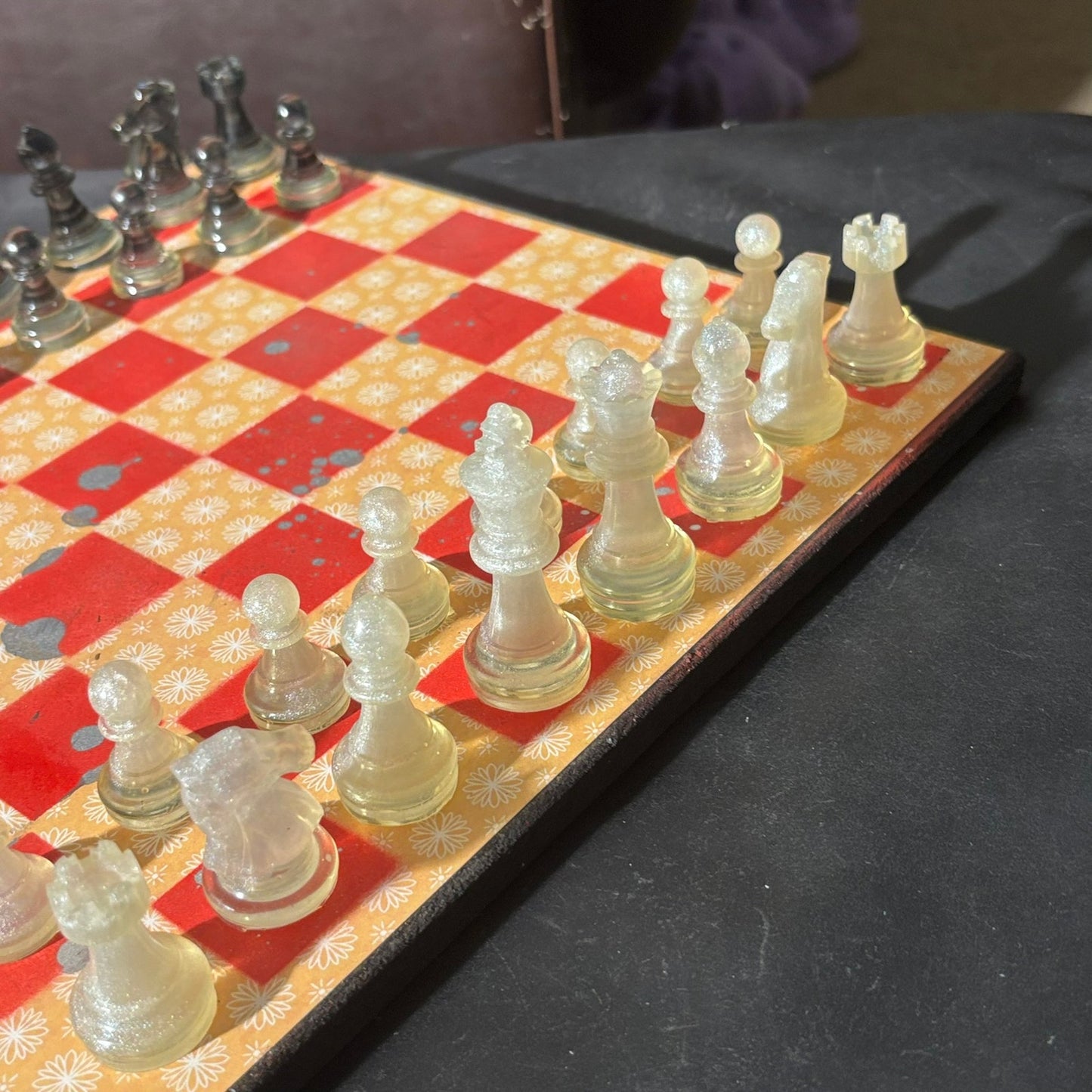 Yellow Patterned Red - Scrapbook Chess Set