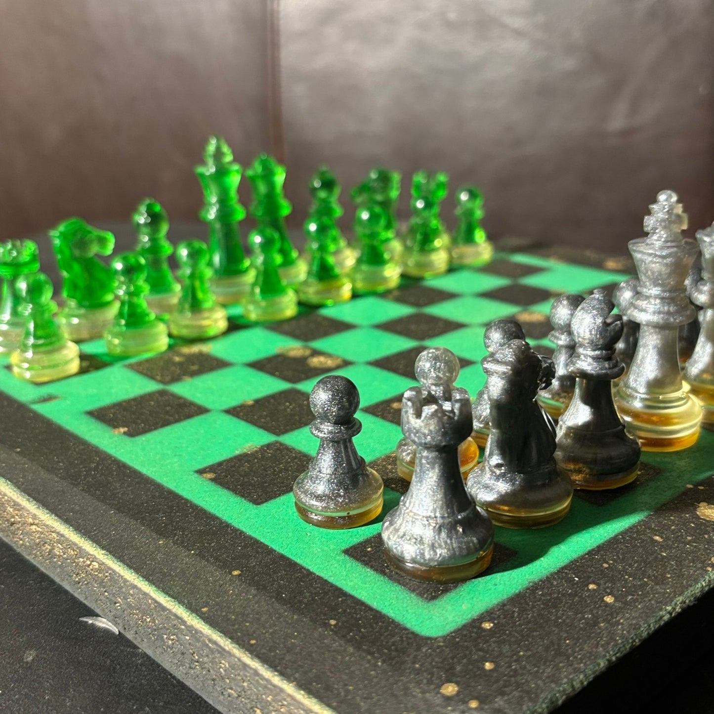 Golden Green - Painted Chess Set