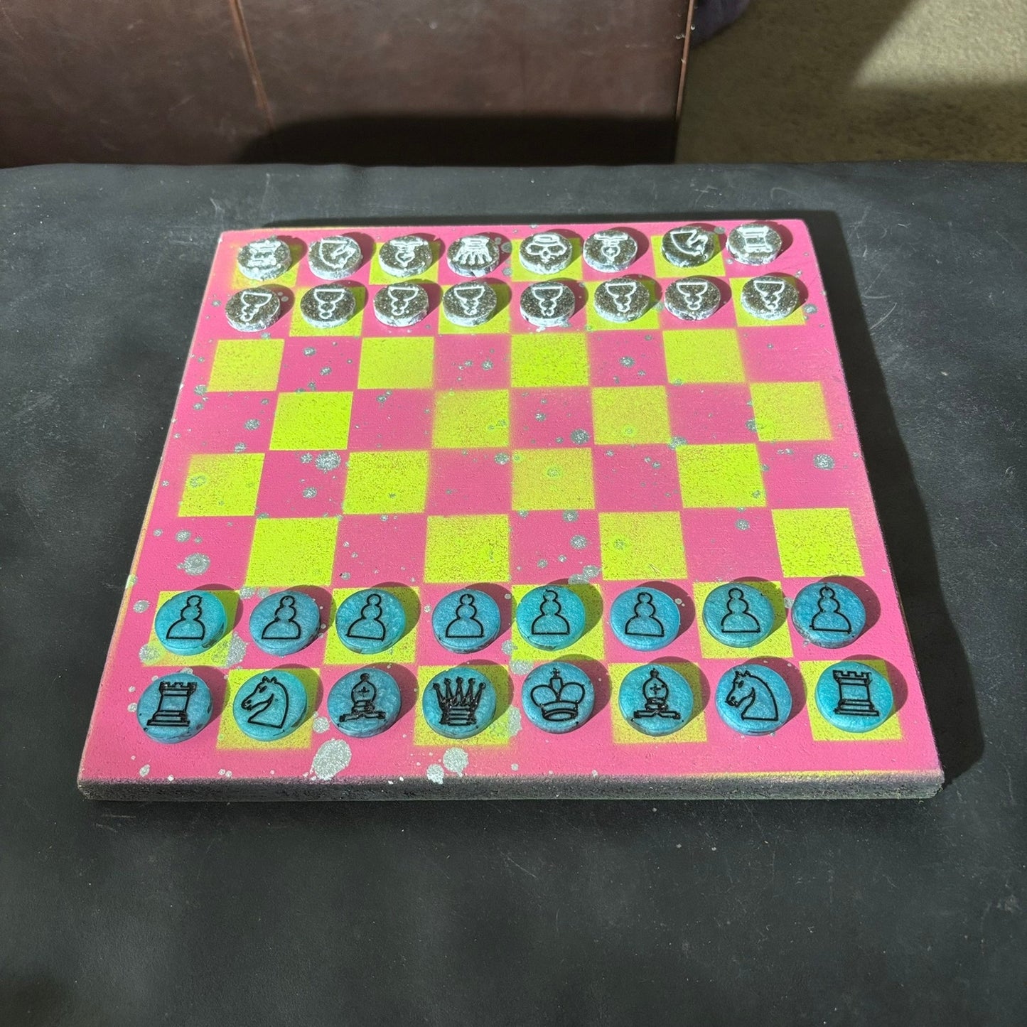 Neon Green Pink - Painted Chess Set