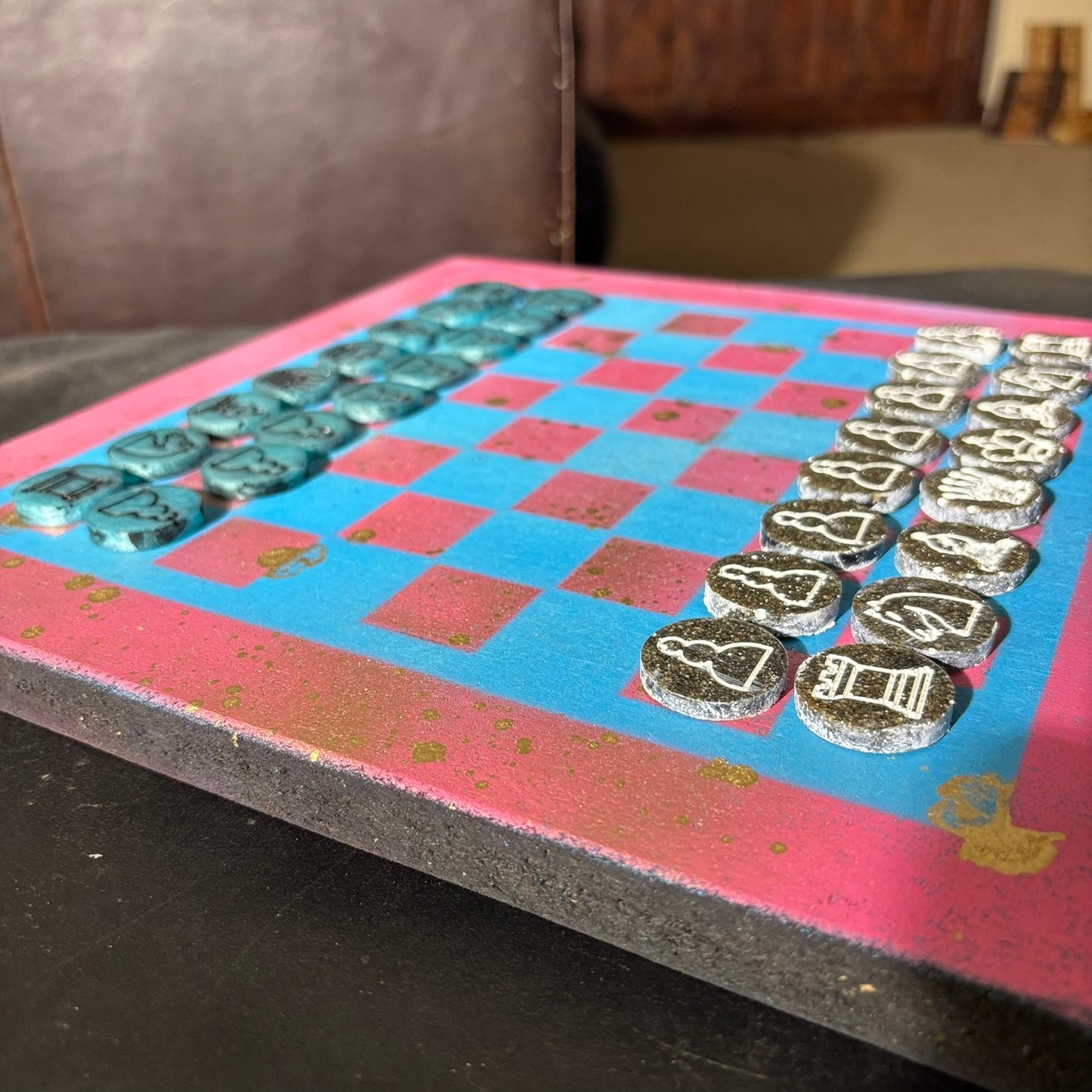 Pink & Blue - Painted Chess Set